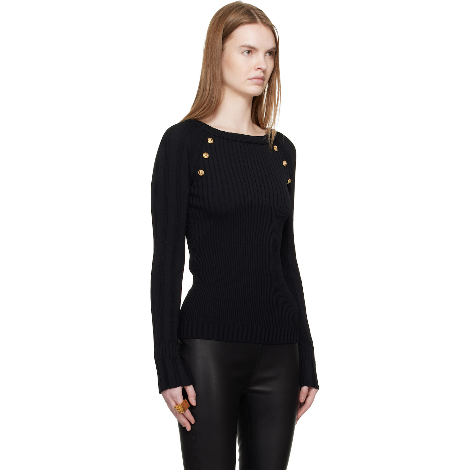  Balmain Black Knit Buttons Sweater 