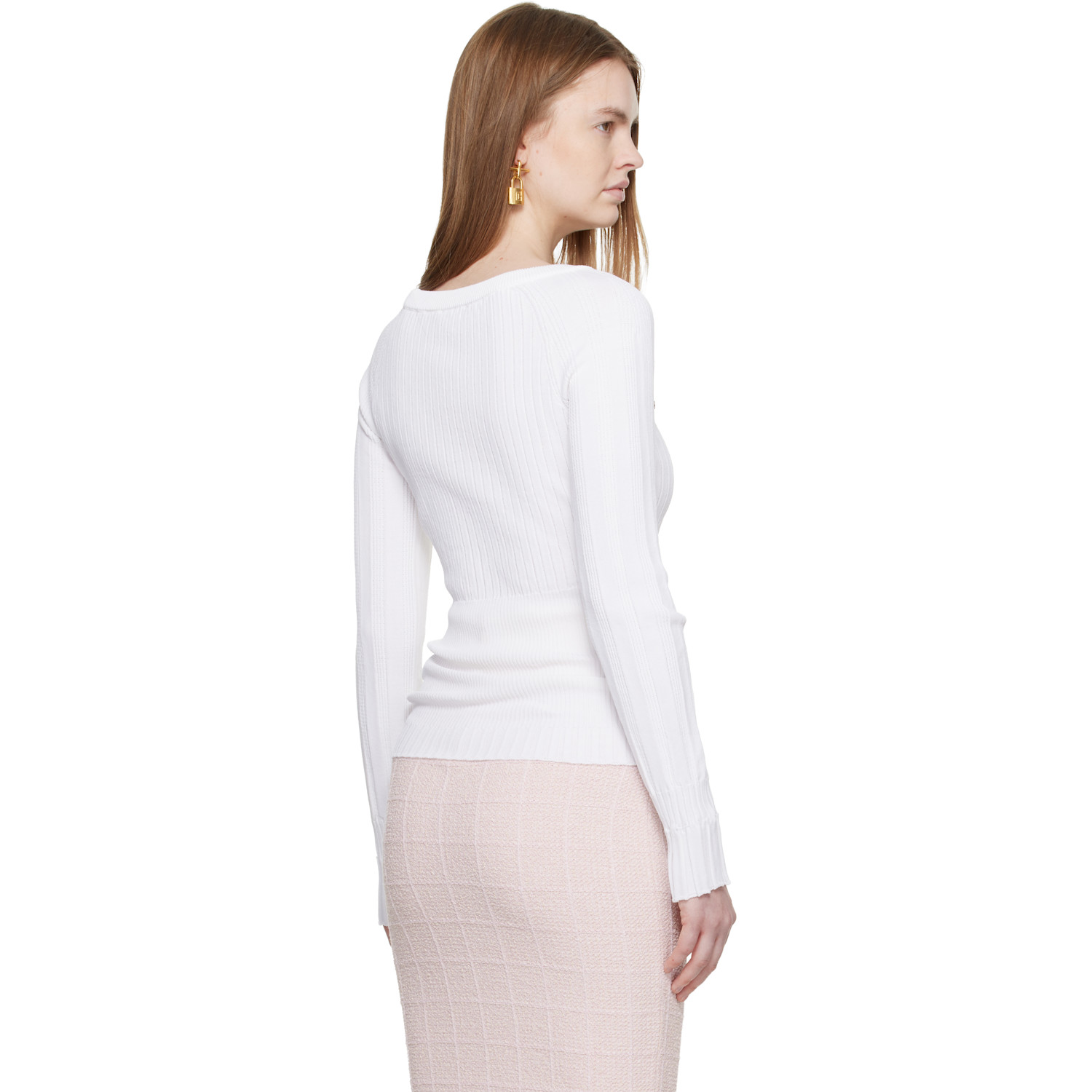  Balmain White Knit Buttons Sweater 