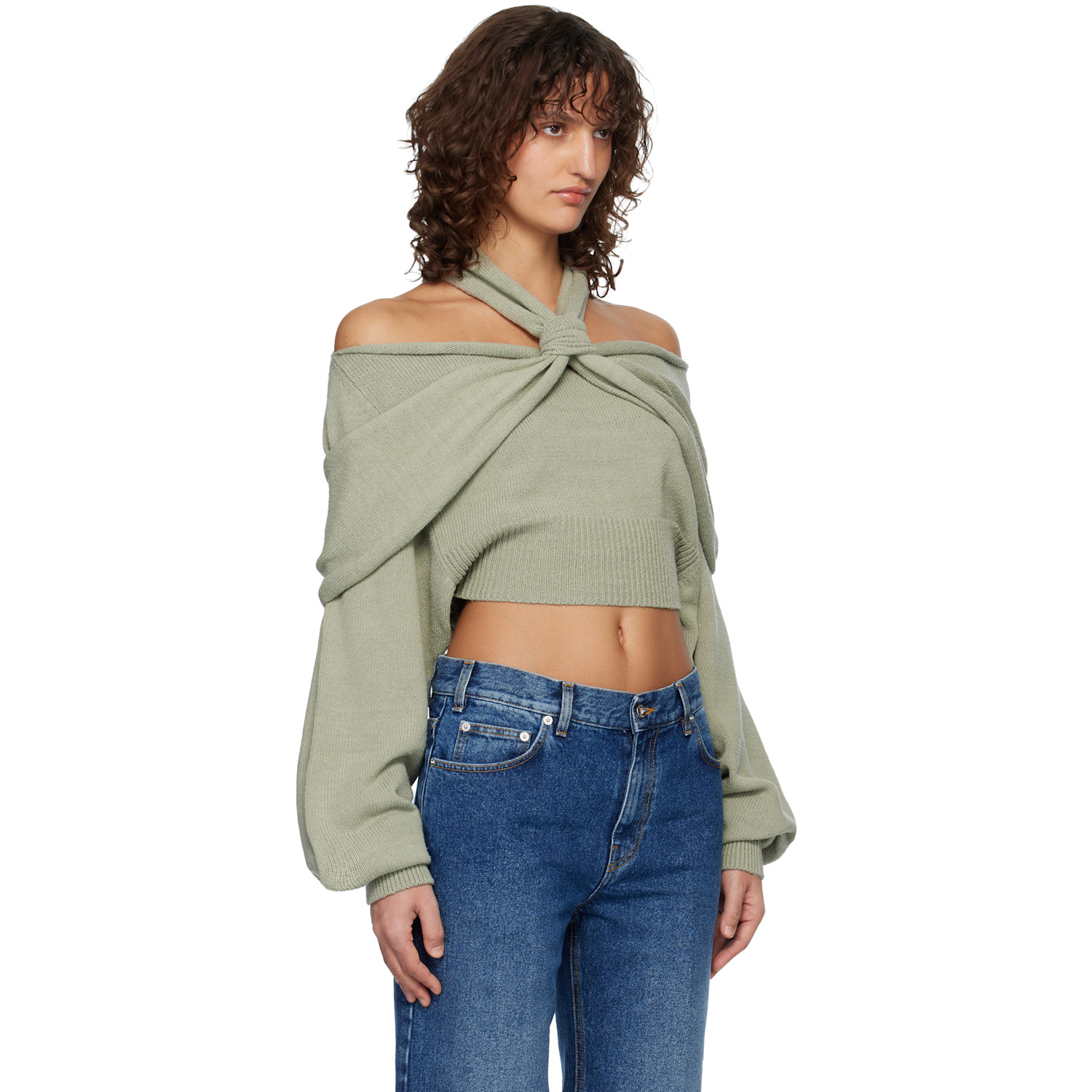  Balmain Green 'balmain' Long-sleeve Silk Sweater 
