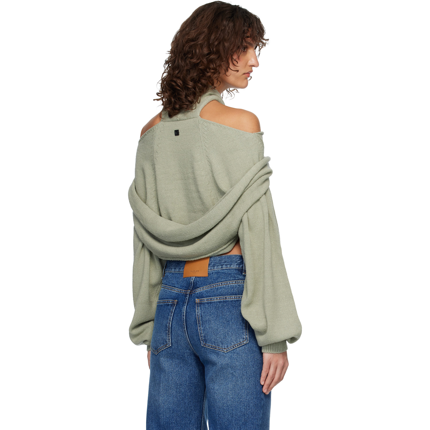  Balmain Green 'balmain' Long-sleeve Silk Sweater 