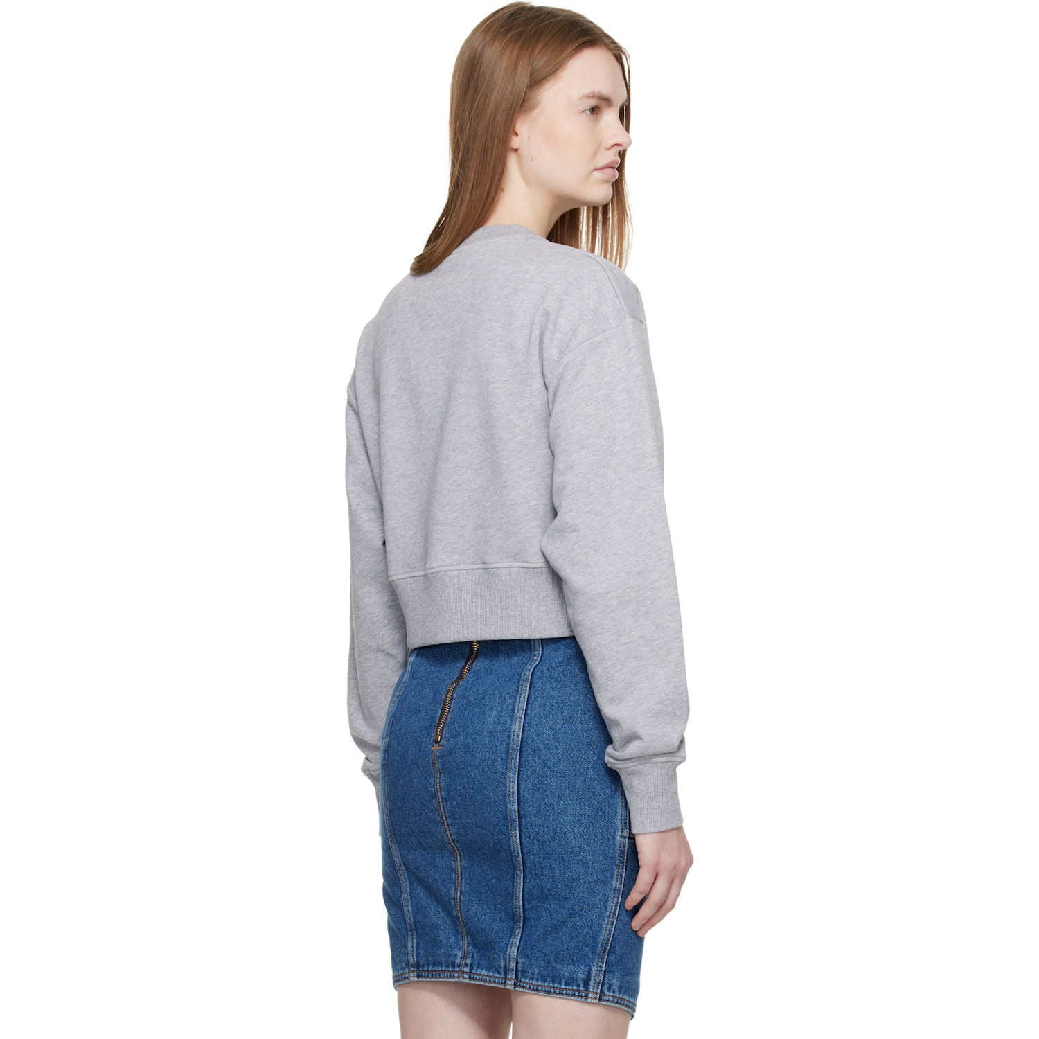  Balmain Gray Cropped Printed Cotton Sweatshirt 