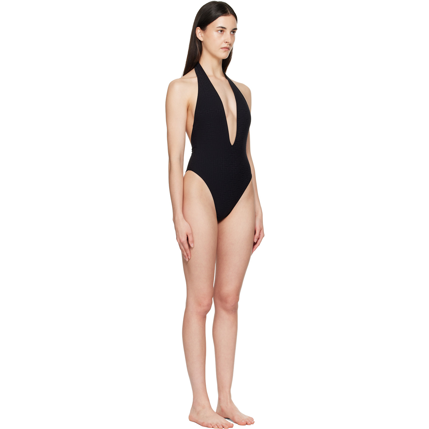  Balmain Black Halter Strap Swimsuit 