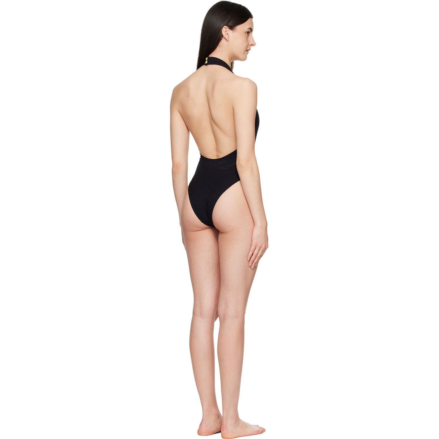  Balmain Black Halter Strap Swimsuit 