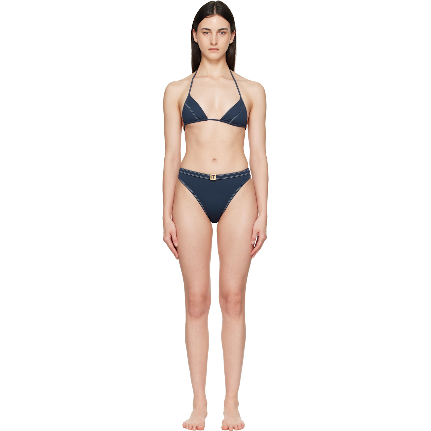 BALMAIN Navy Triangle High Brief Bikini