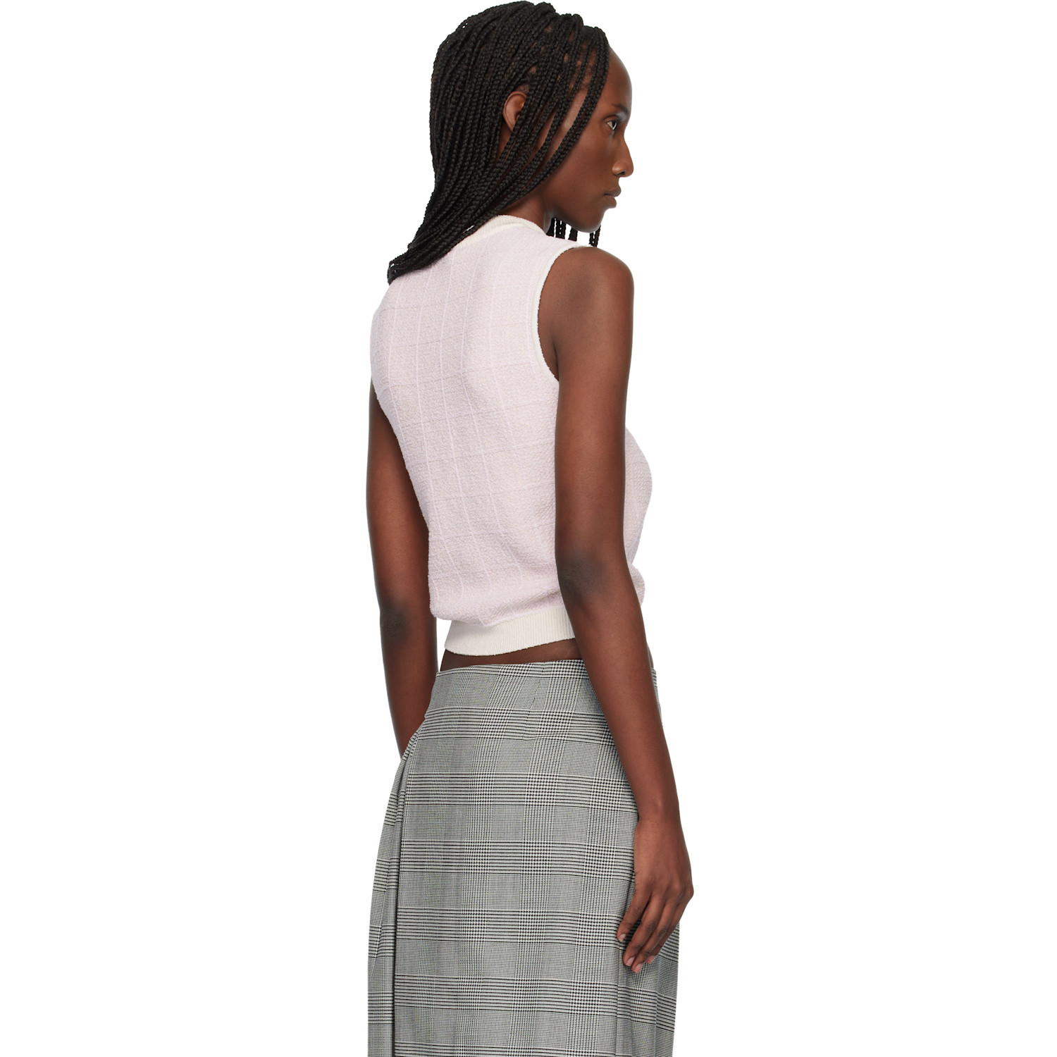  Balmain Pink Tweed Button Crop Tank Top 