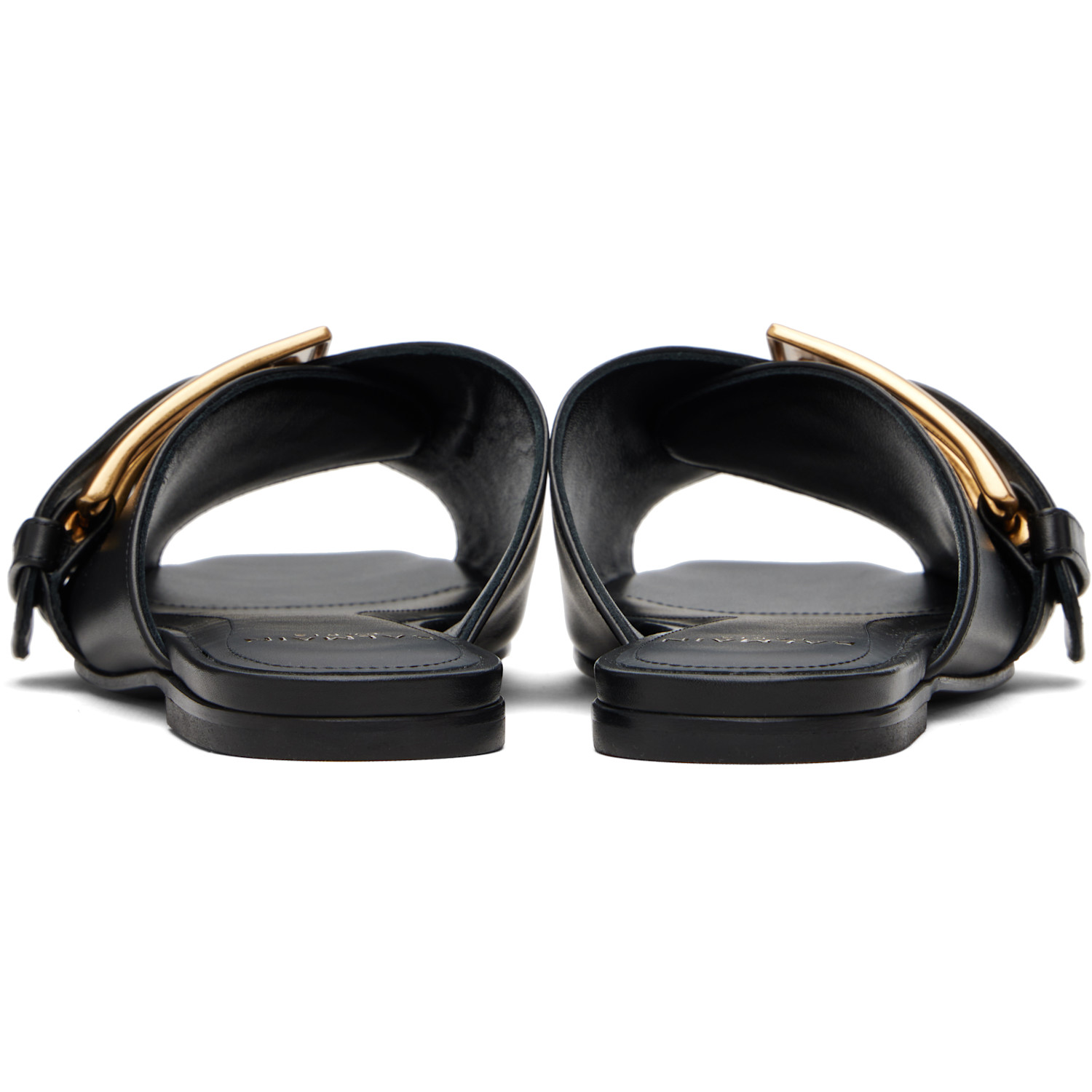  Balmain Black Anthem Flat Calfskin Leather Sandals 