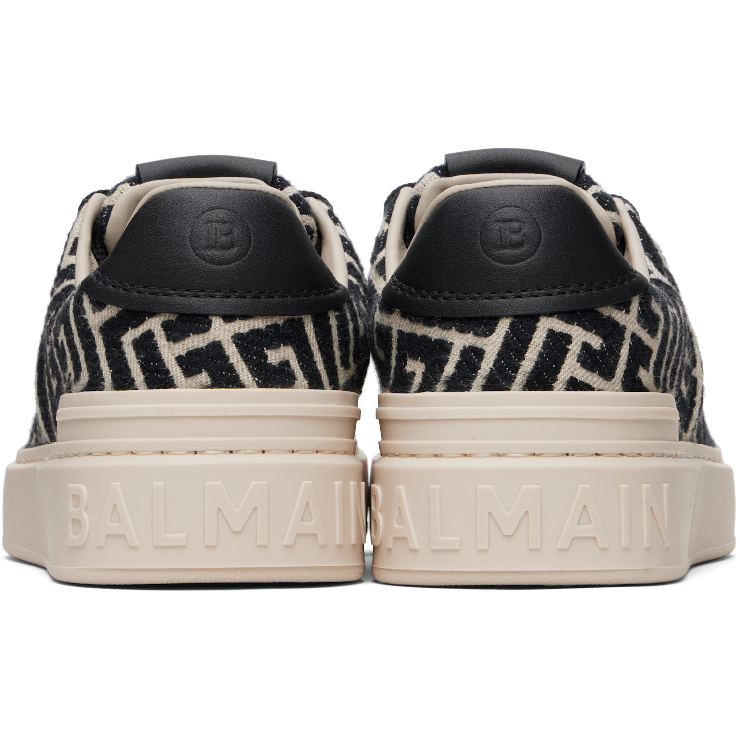 Balmain Black & Beige Monogram Jacquard B-court Sneakers 
