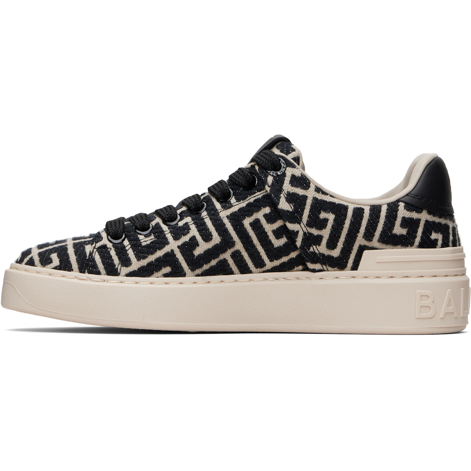  Balmain Black & Beige Monogram Jacquard B-court Sneakers 