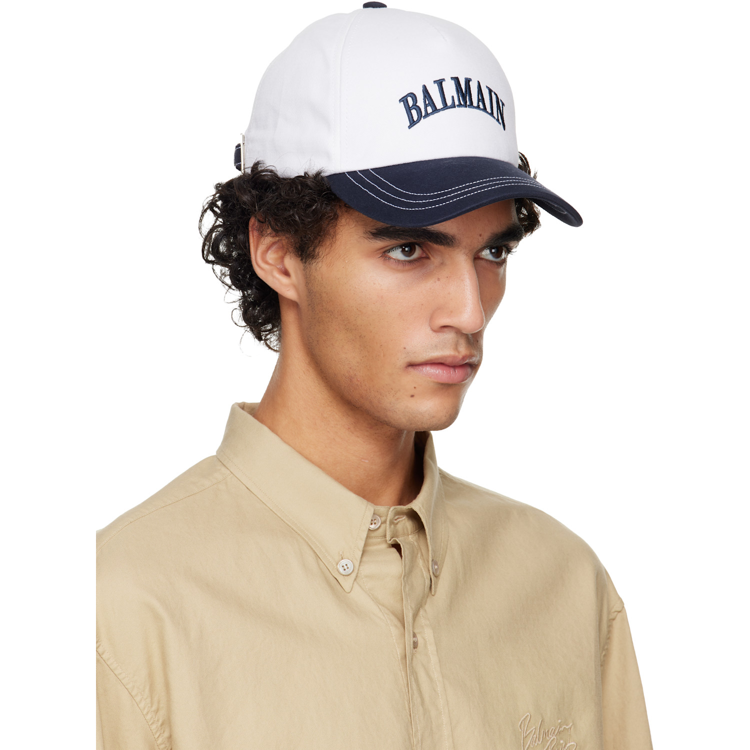  Balmain White & Navy Two-tone Cotton Cap 