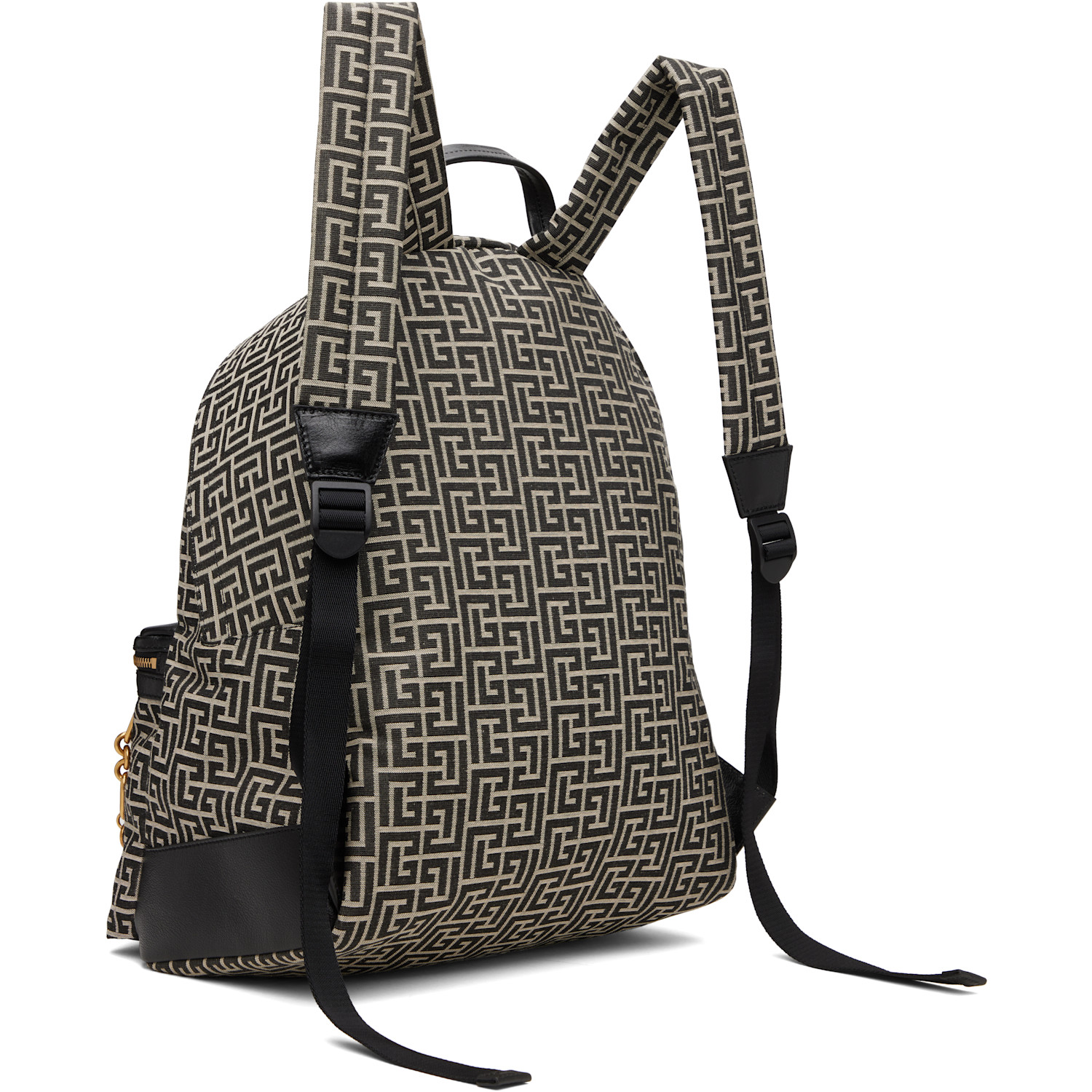  Balmain Black & Beige Pulse Monogram Jacquard Backpack 