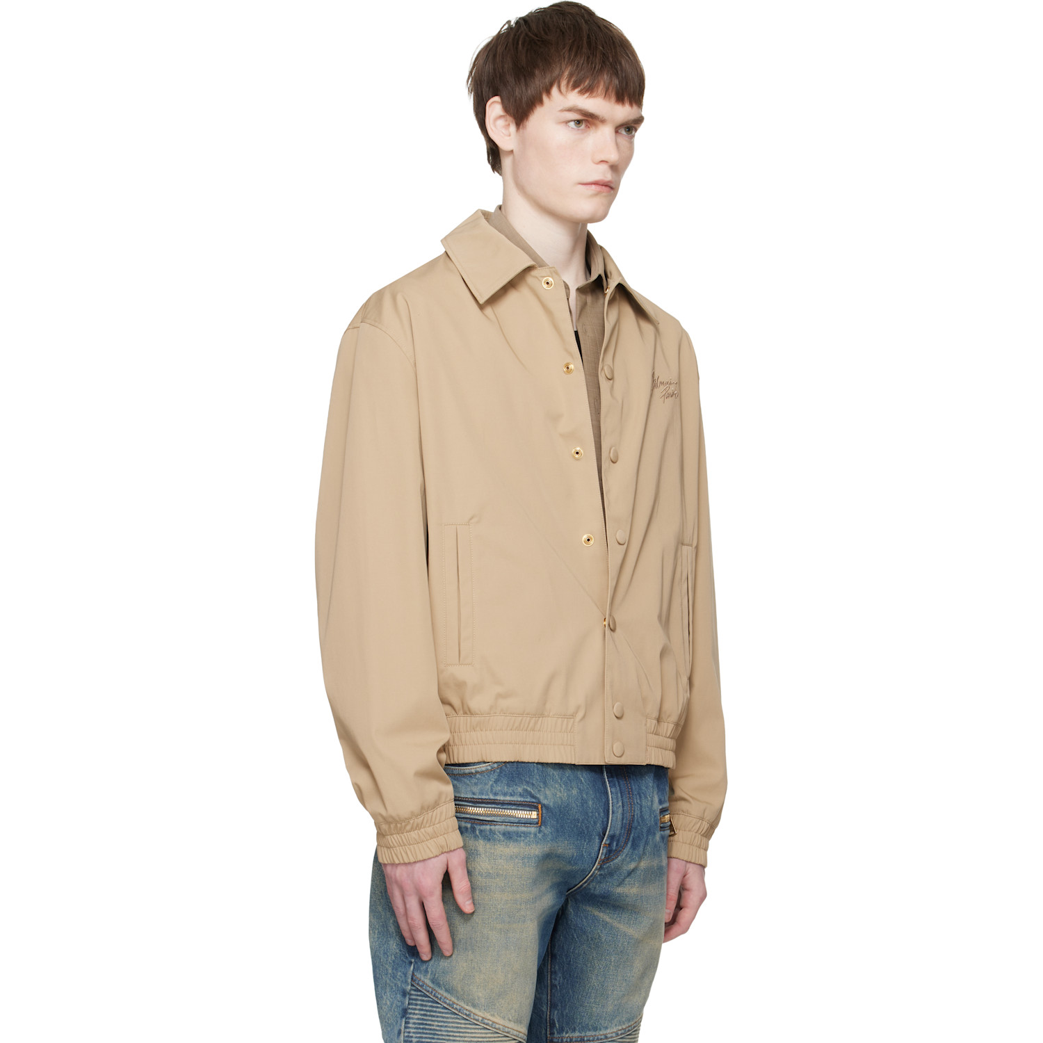  Balmain Beige Cotton Twill Bomber Jacket 