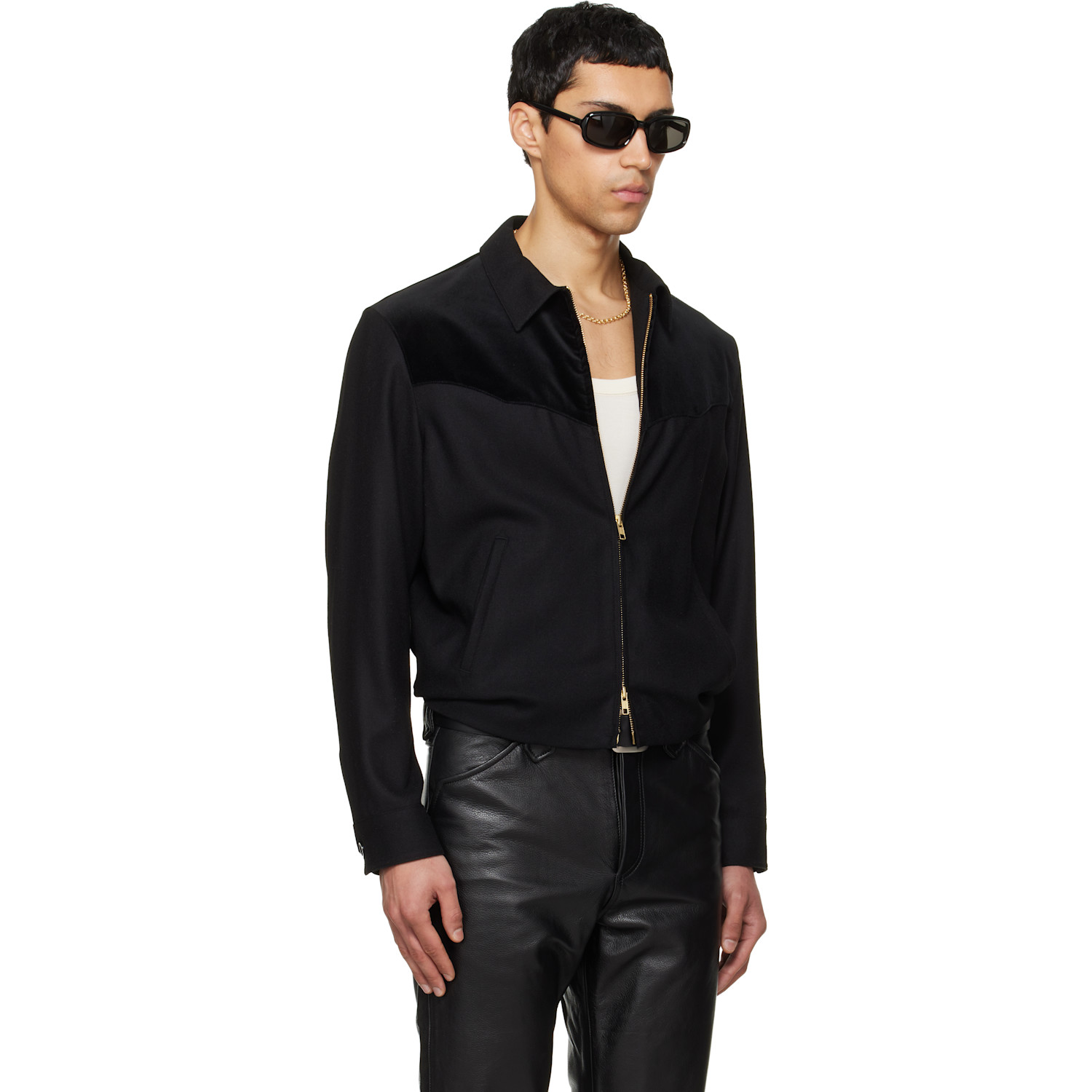  Tonywack Black Wool Velvet Trimmed Blouson Jacket 