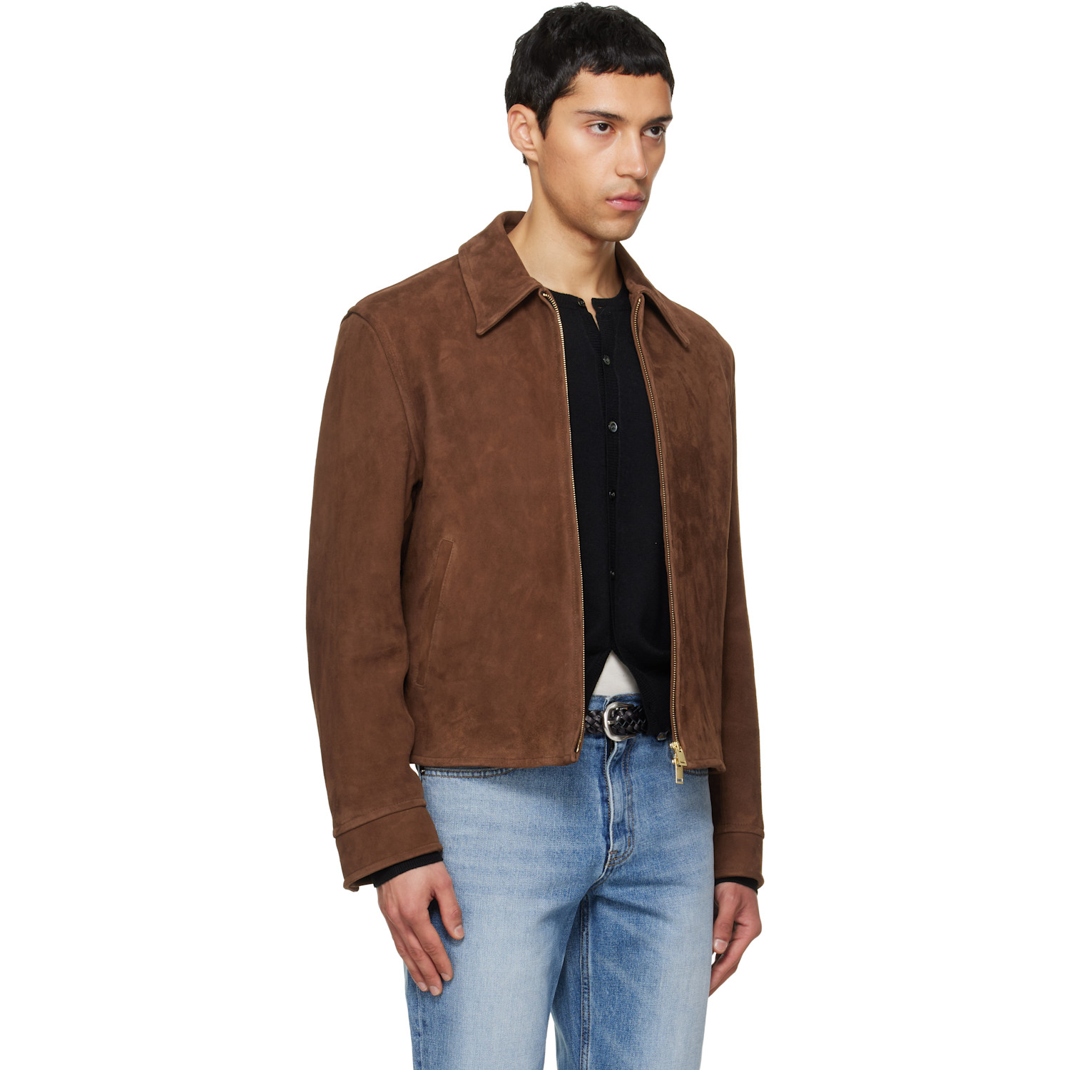  Tonywack Brown Buckle Zip Goat Suede Jacket 