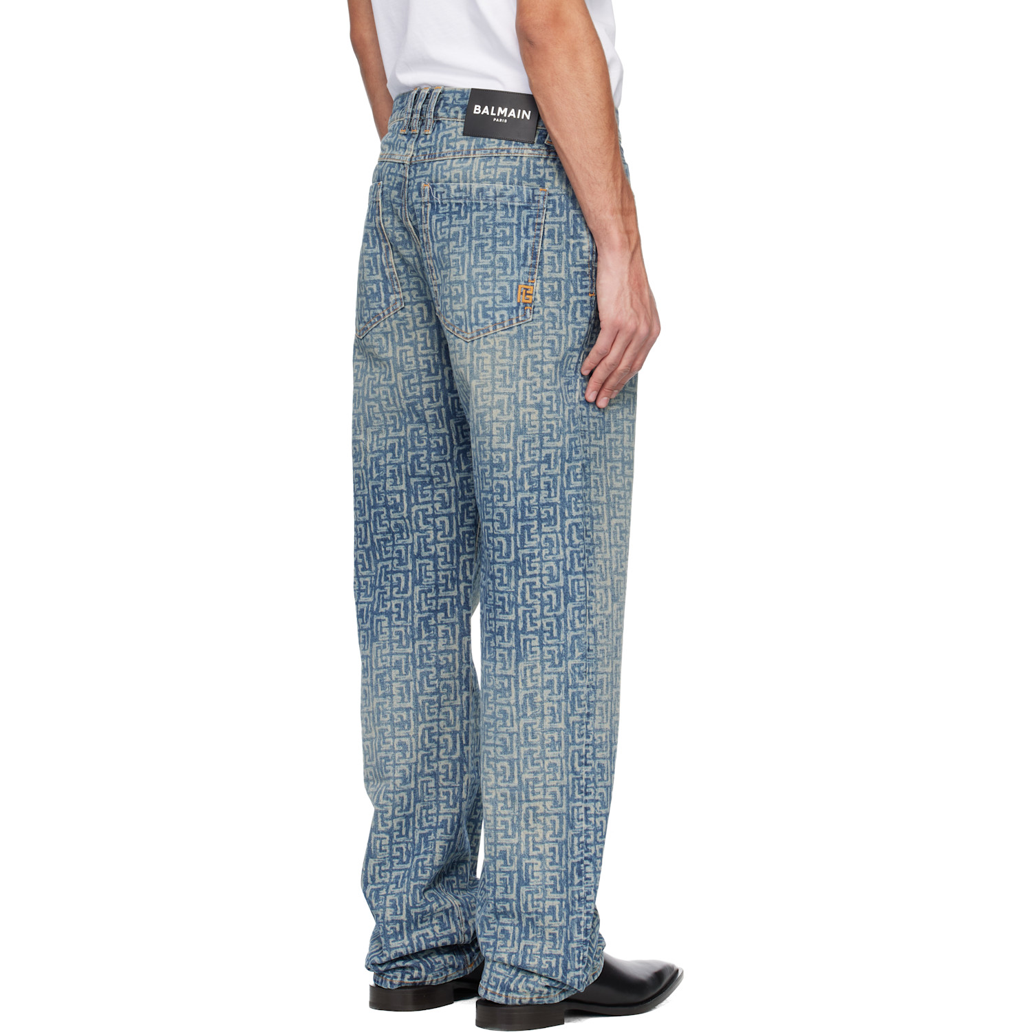  Balmain Blue Monogram Laser Loose-fit Jeans 