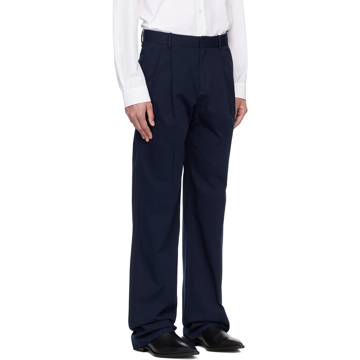  Balmain Navy Cotton Twill Darted Trousers 