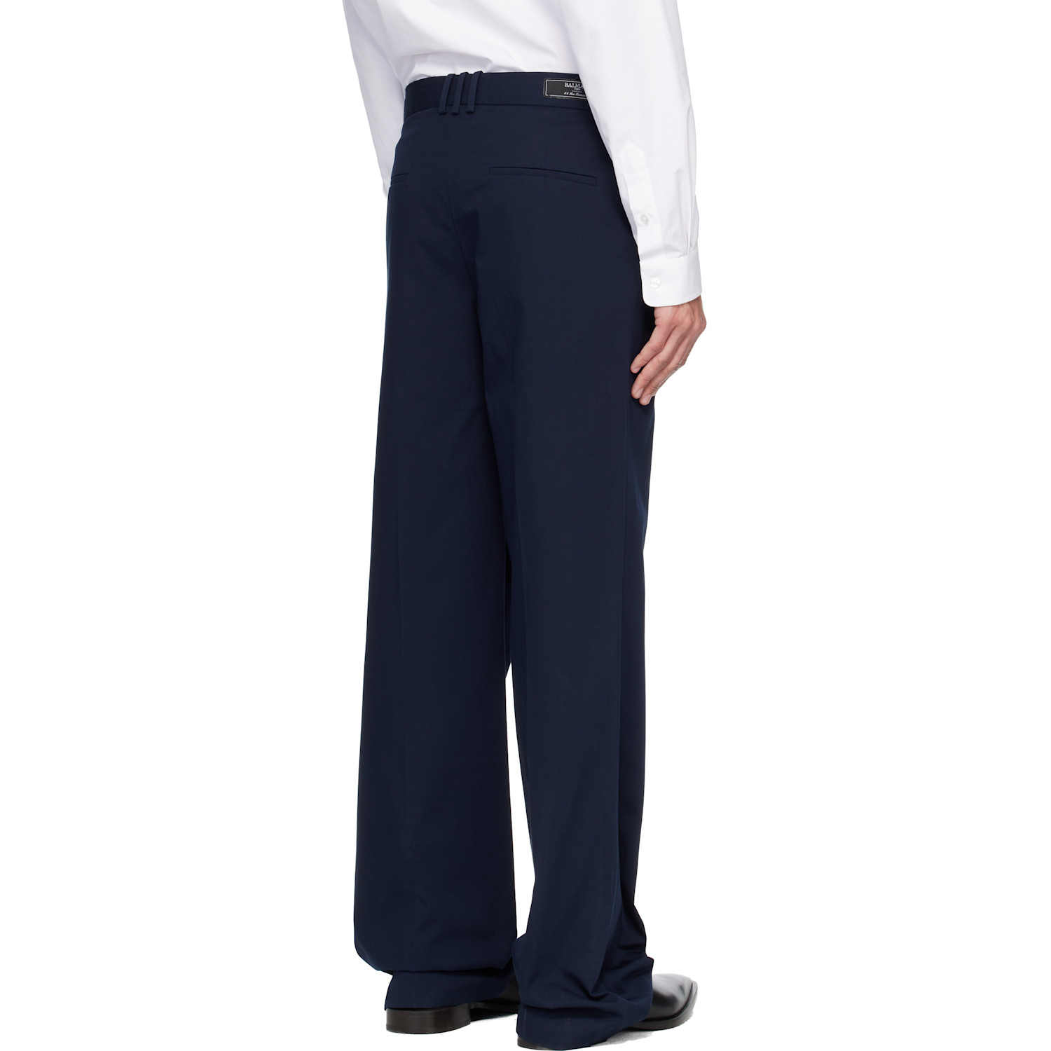  Balmain Navy Cotton Twill Darted Trousers 