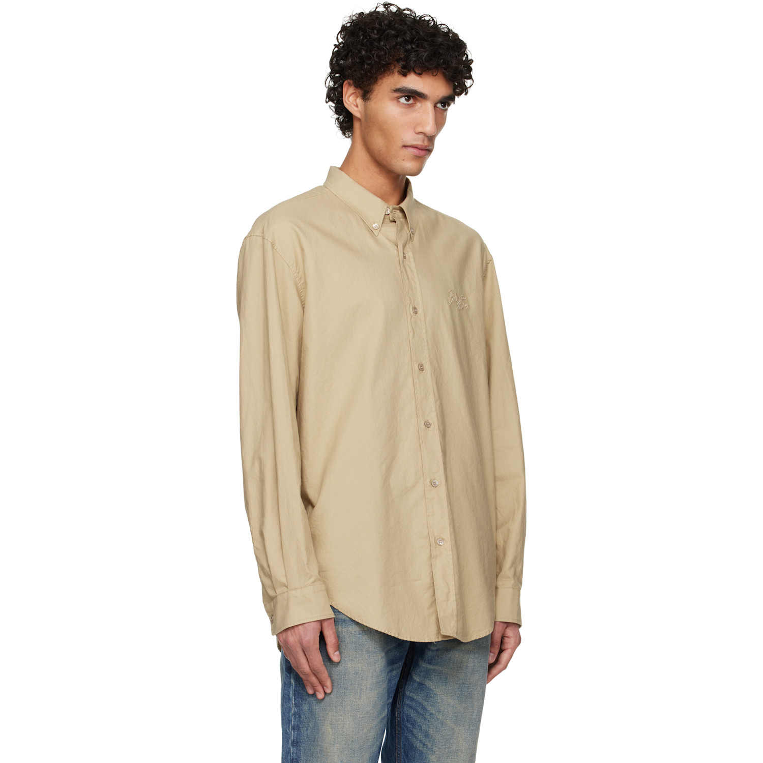  Balmain Beige Oxford Cotton Reg Shirt 