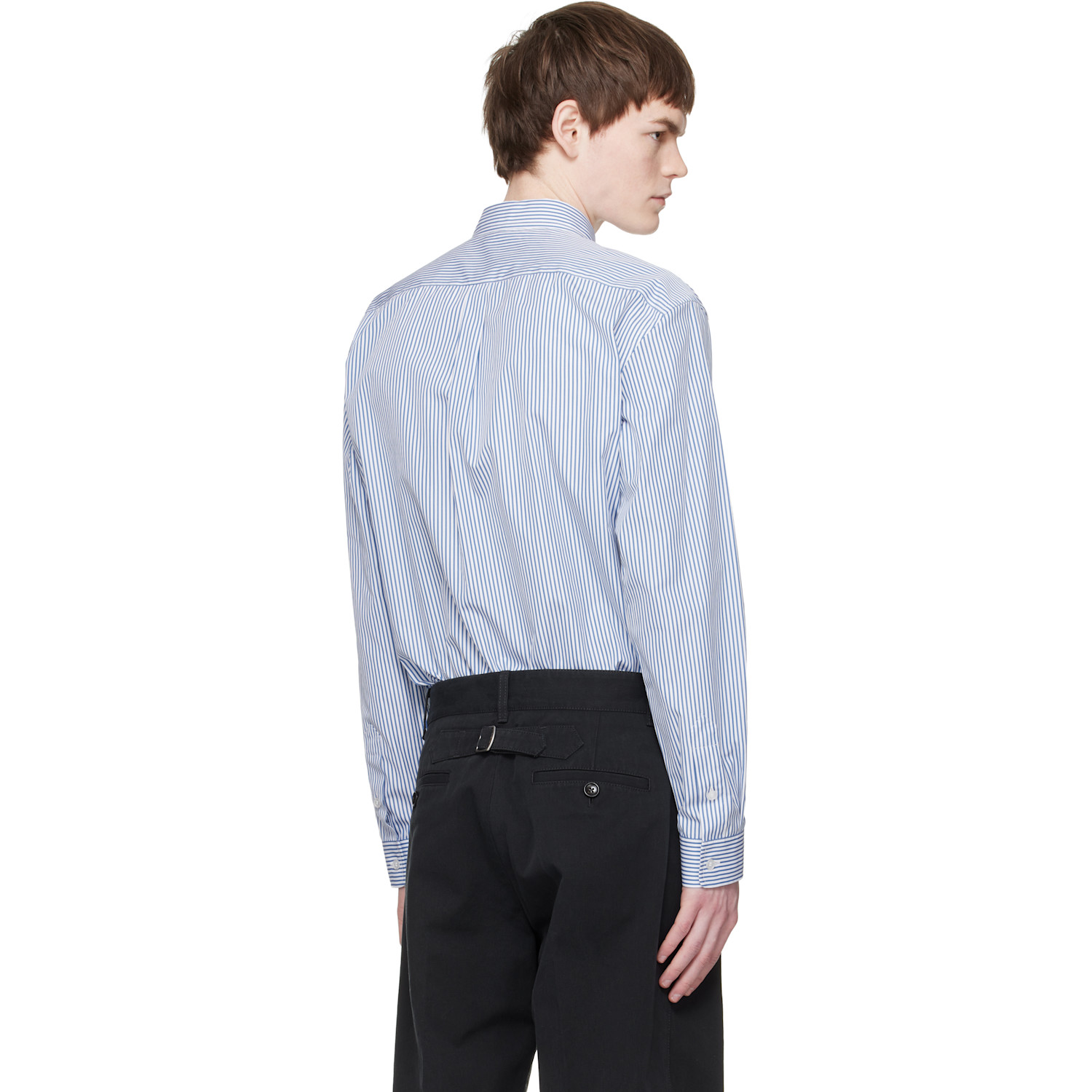  Balmain Blue & White Embroidered Pinstripe Popeline Regular Shirt 