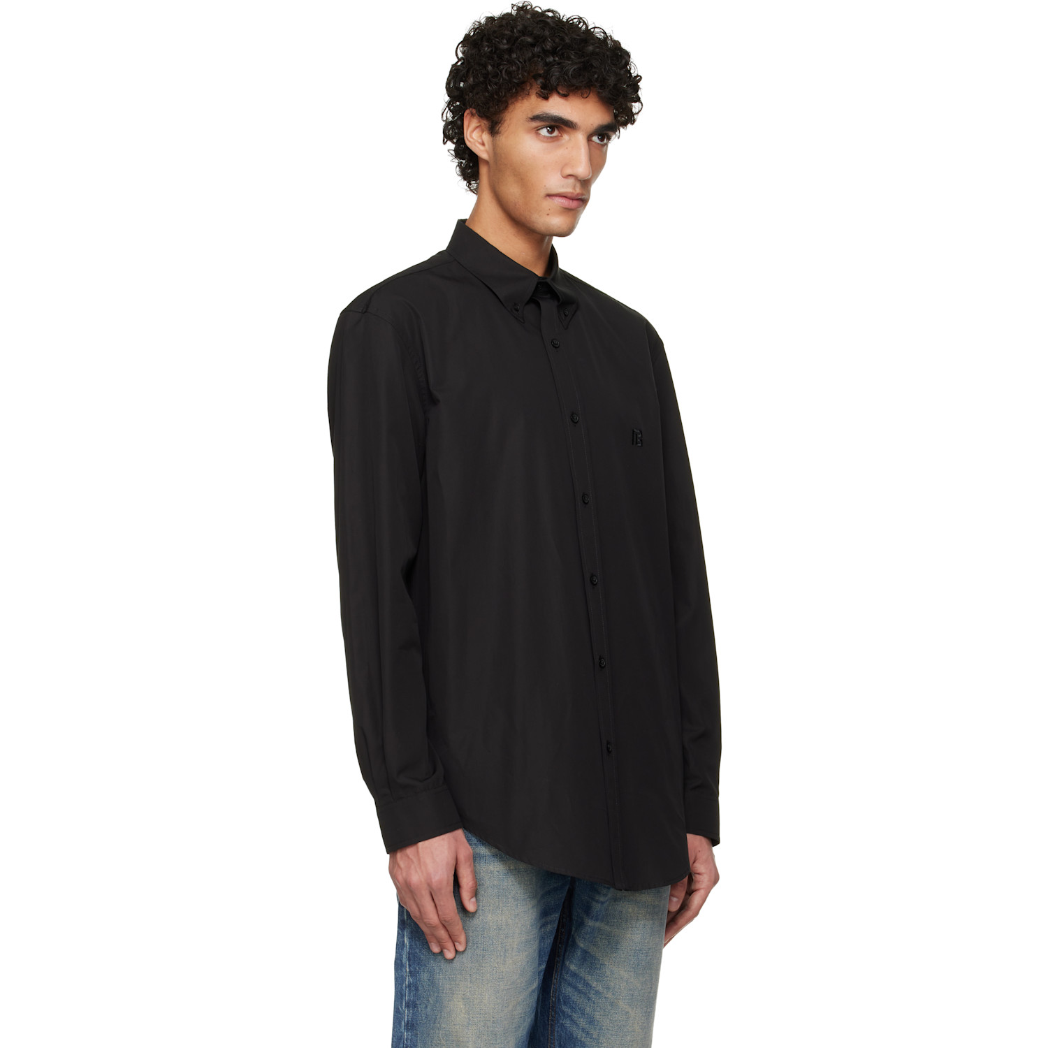  Balmain Black Cotton Poplin Shirt 