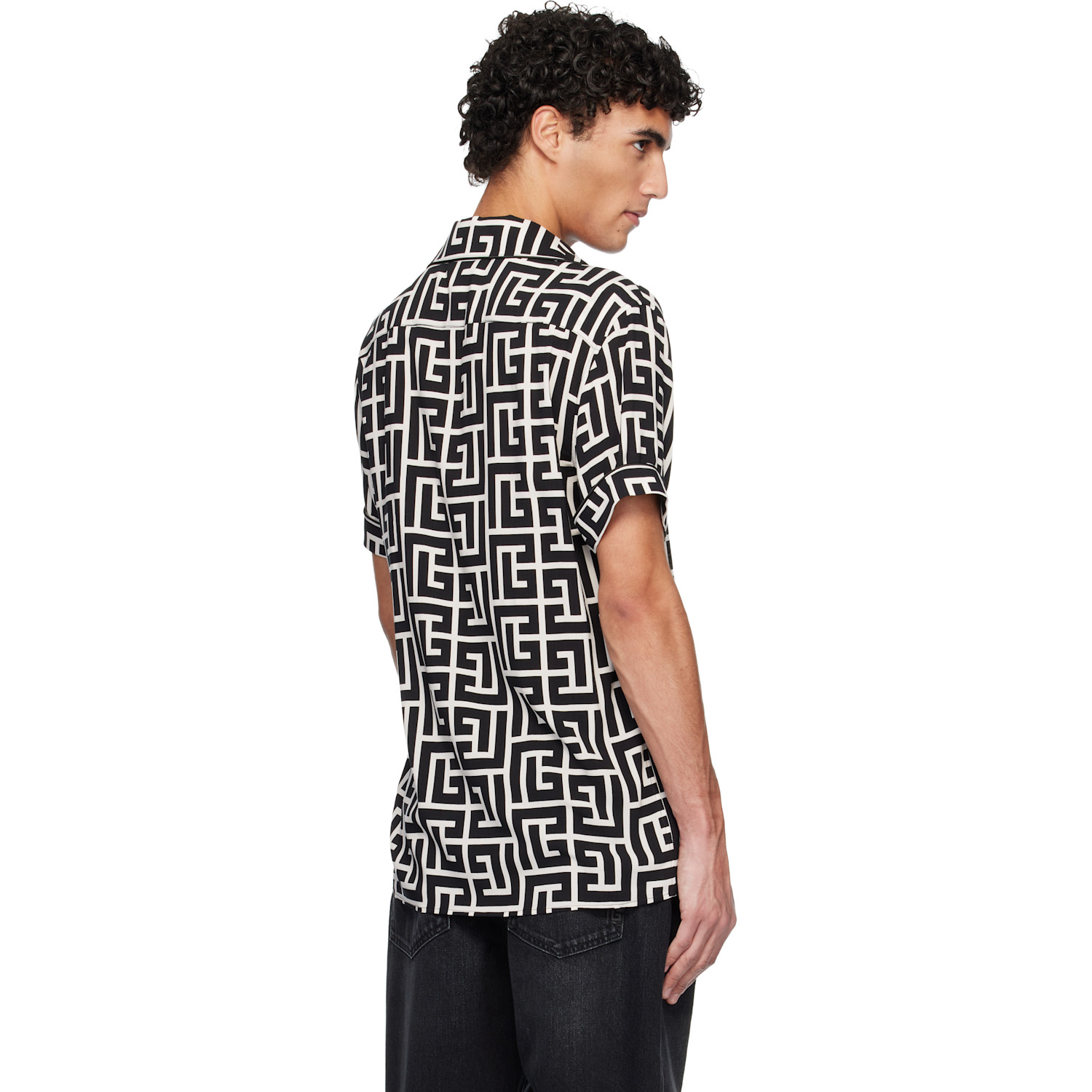  Balmain Black & White Pyjama Monogrammed Print Shirt 