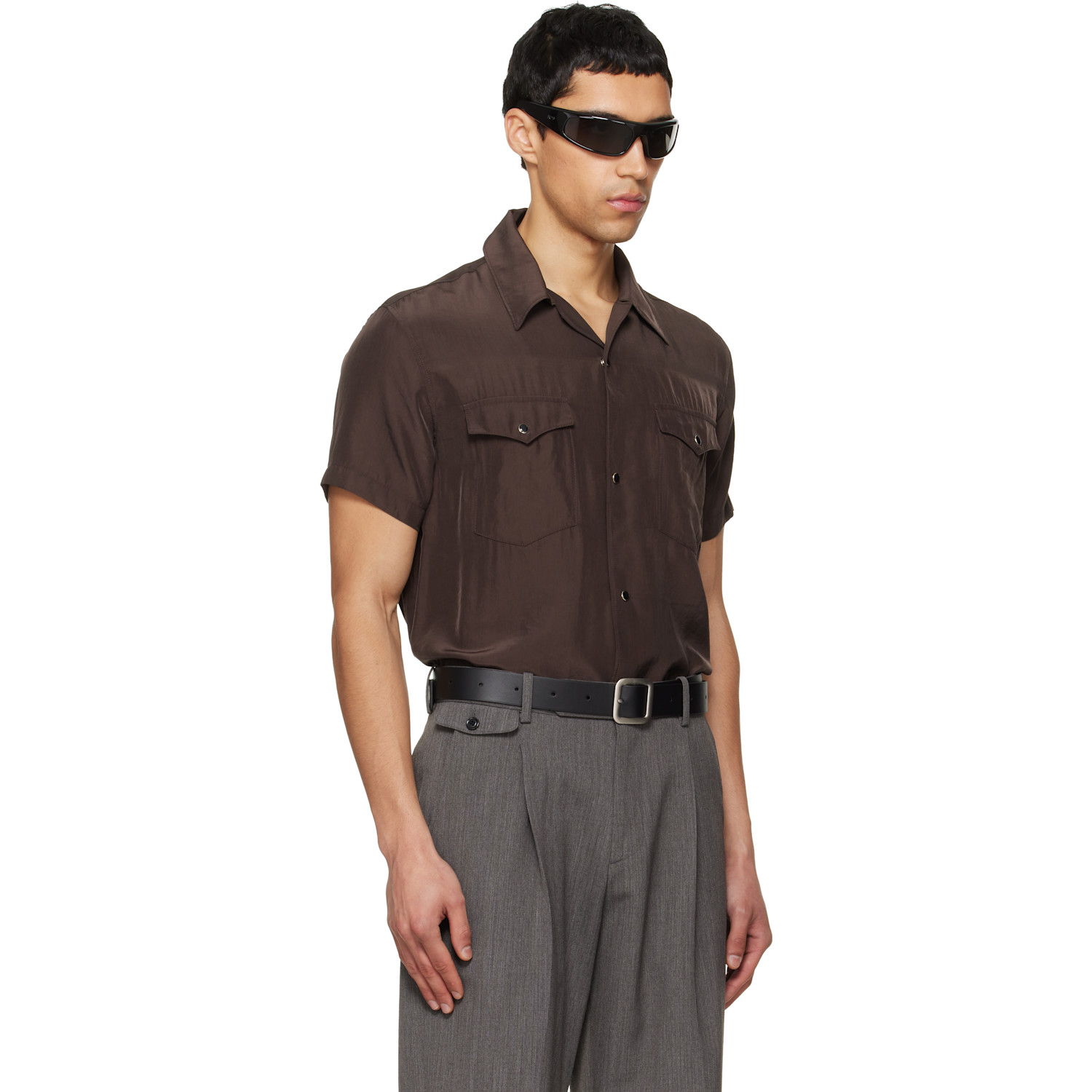  Tonywack Brown Washed Rayon Pearl Snap Shirt 