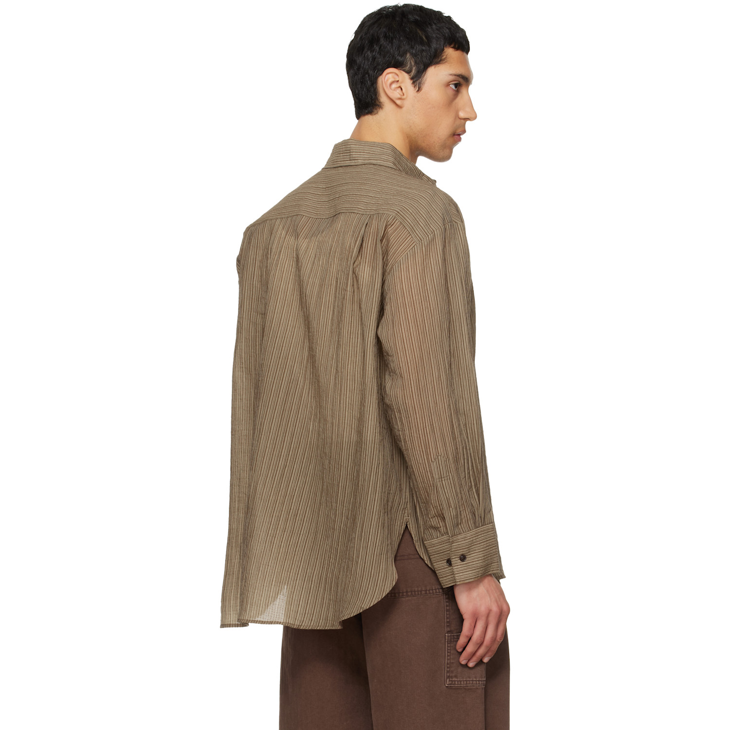  Tonywack Khaki Lyocell Oversized Stripe Shirt 