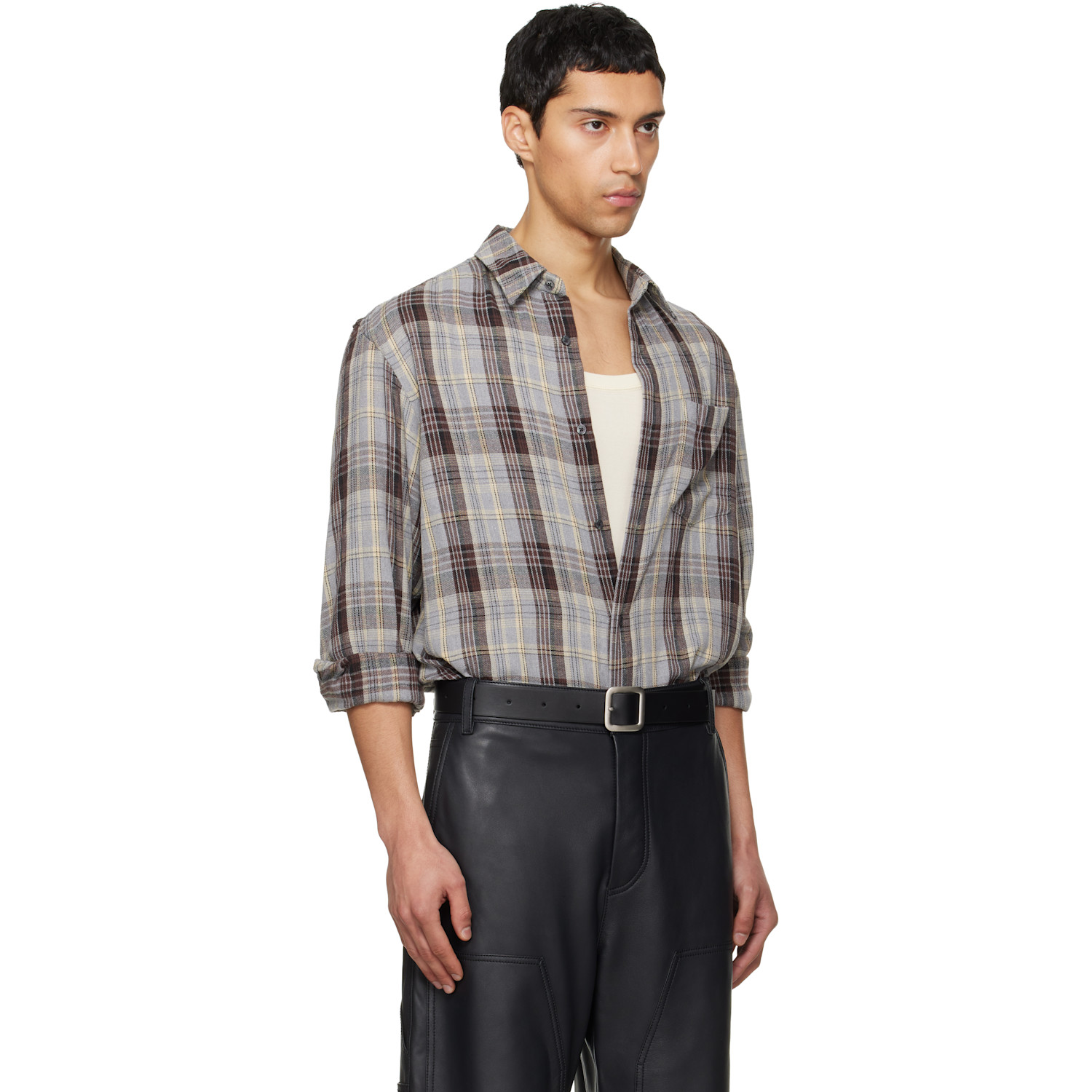  Tonywack Gray Washed Cotton Blend Check Shirt 