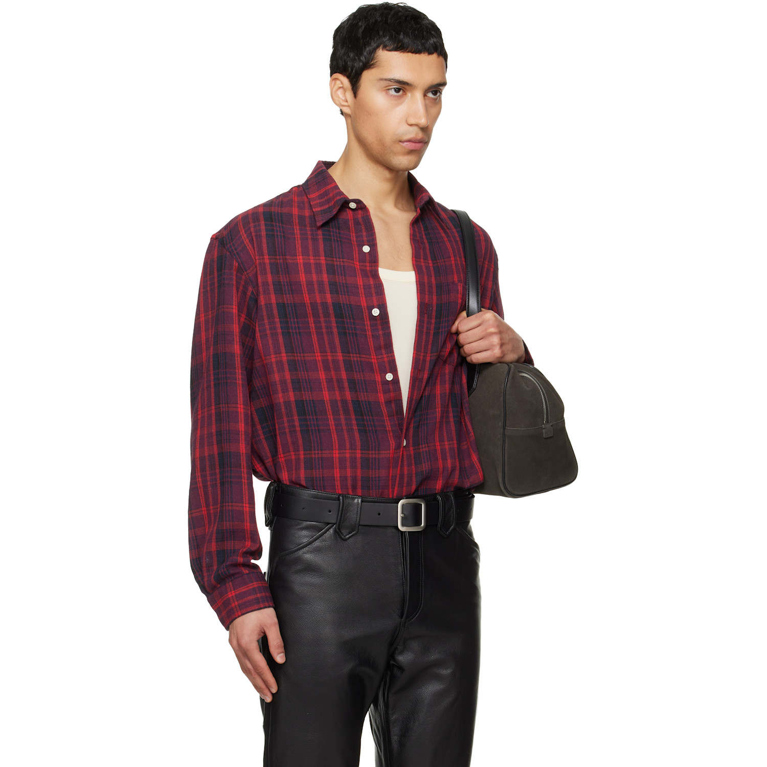 Tonywack Red Washed Cotton Blend Check Shirt 