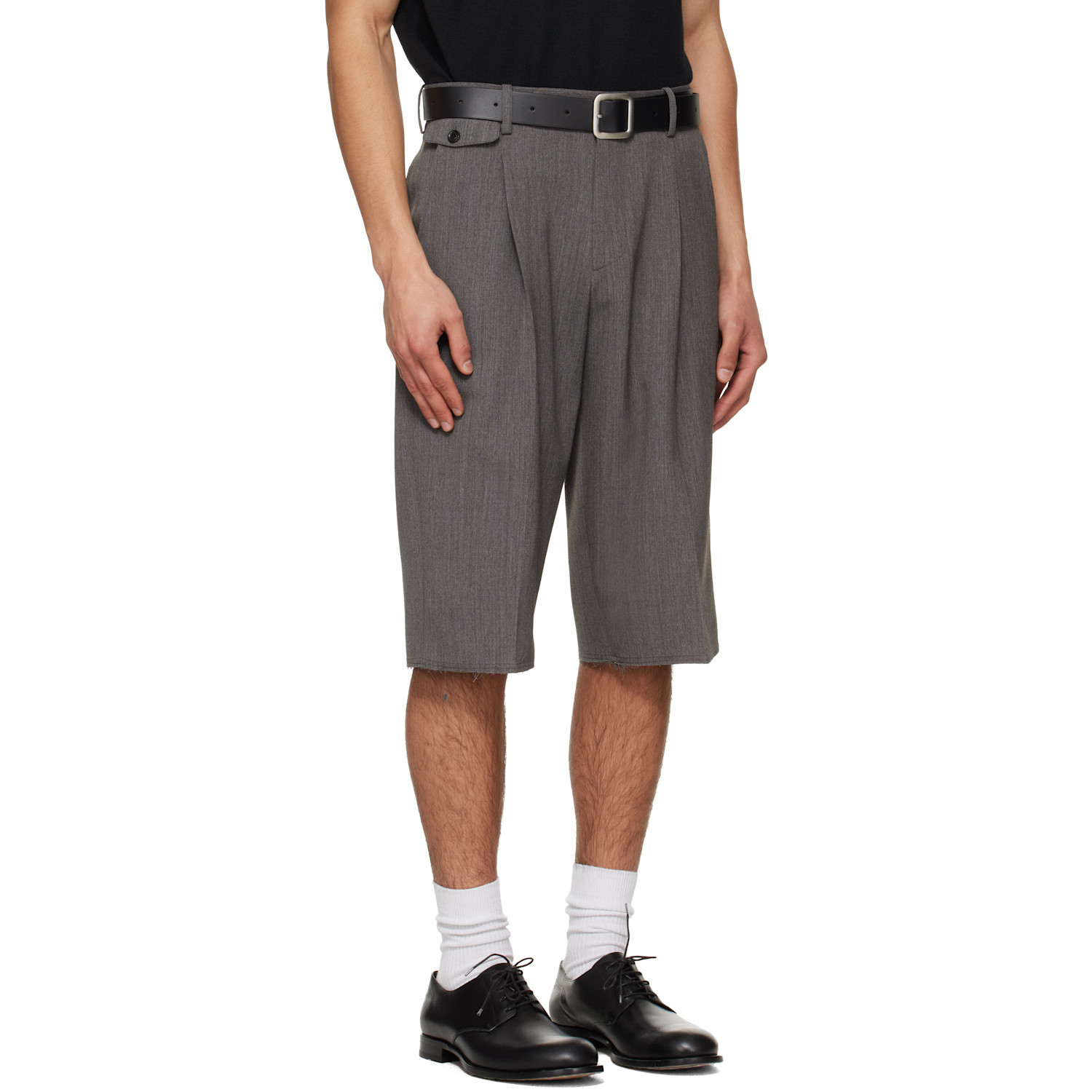  Tonywack Gray Raw-cut Wool Pleated Tailored Shorts 