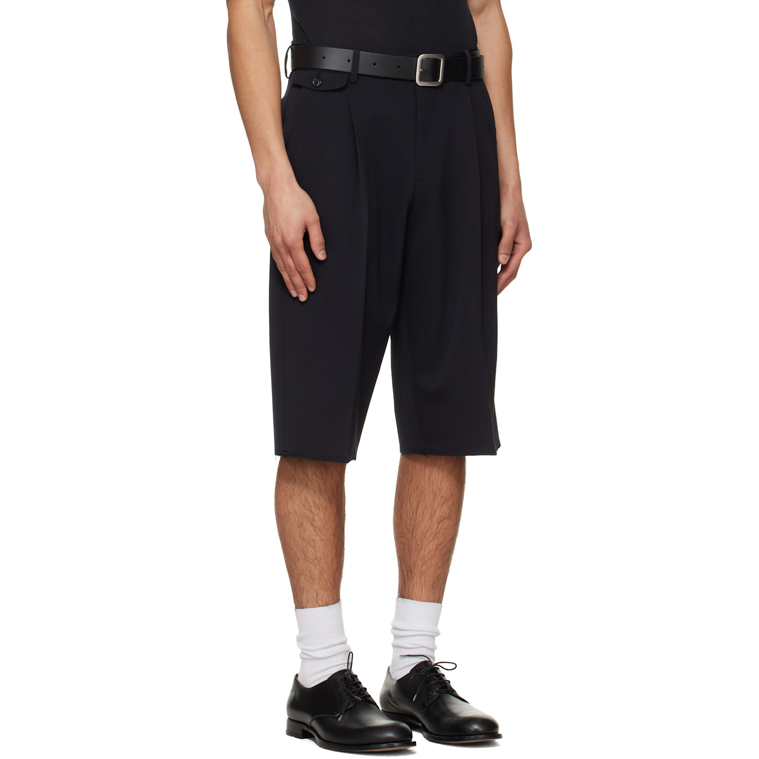  Tonywack Navy Raw-cut Wool Pleated Tailored Shorts 