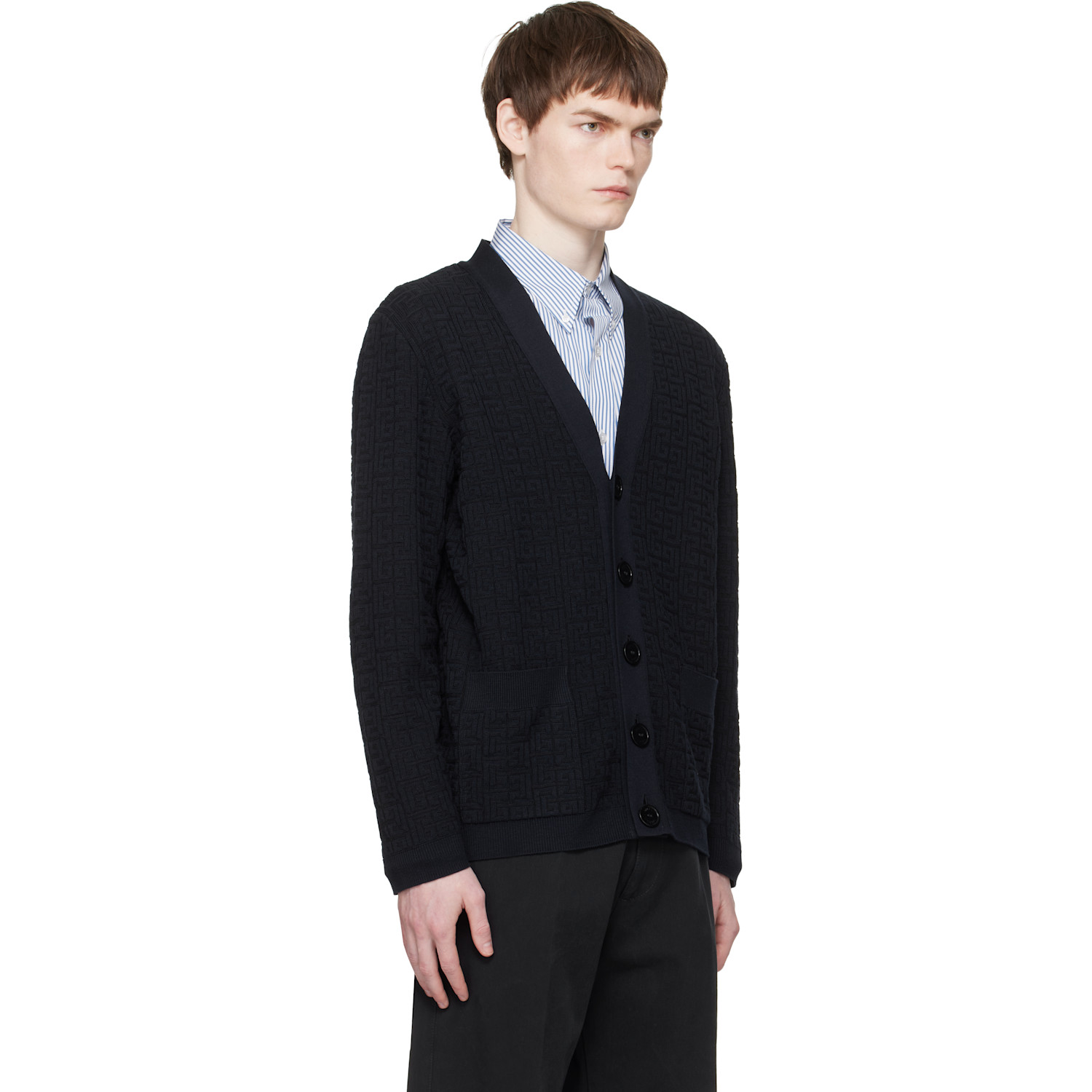  Balmain Navy Monogram Vanise Knit Cardigan 