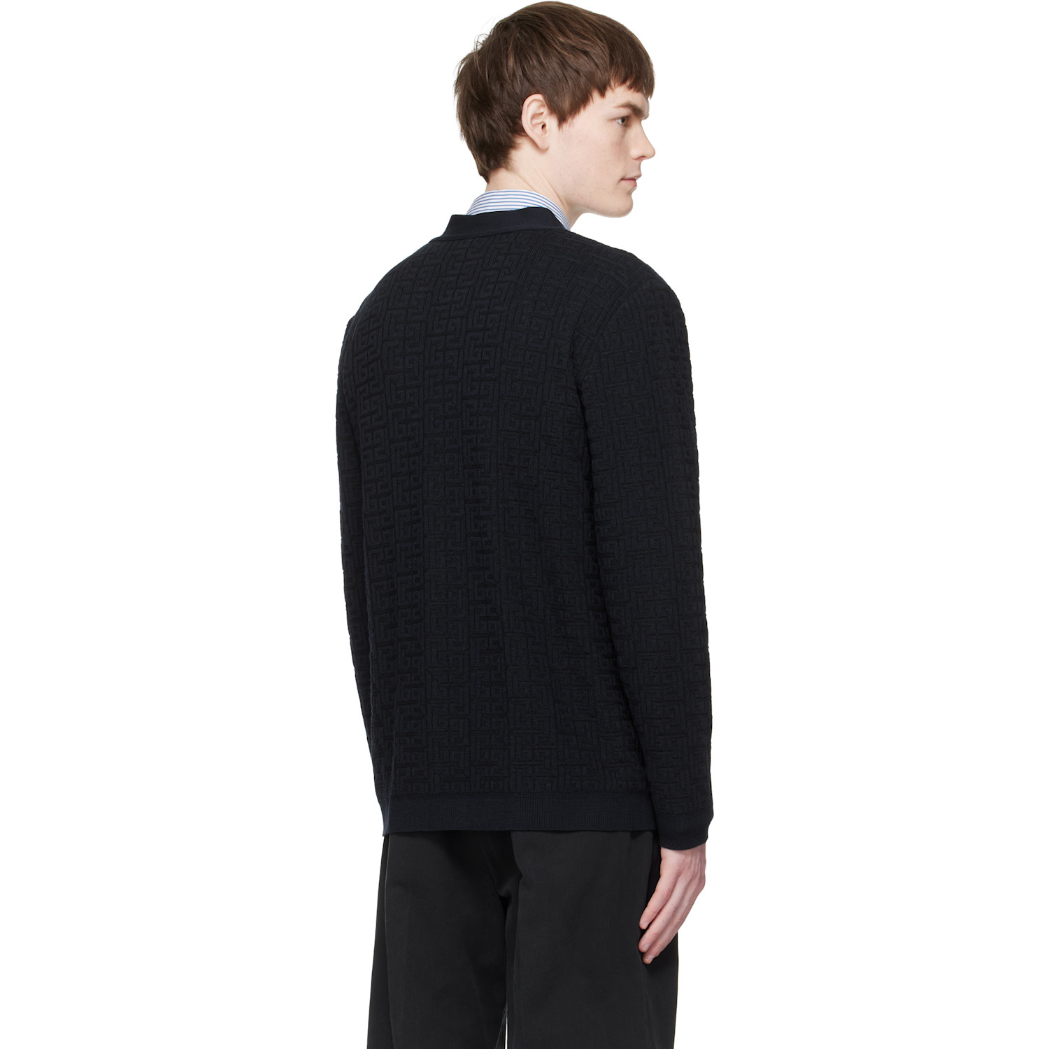  Balmain Navy Monogram Vanise Knit Cardigan 