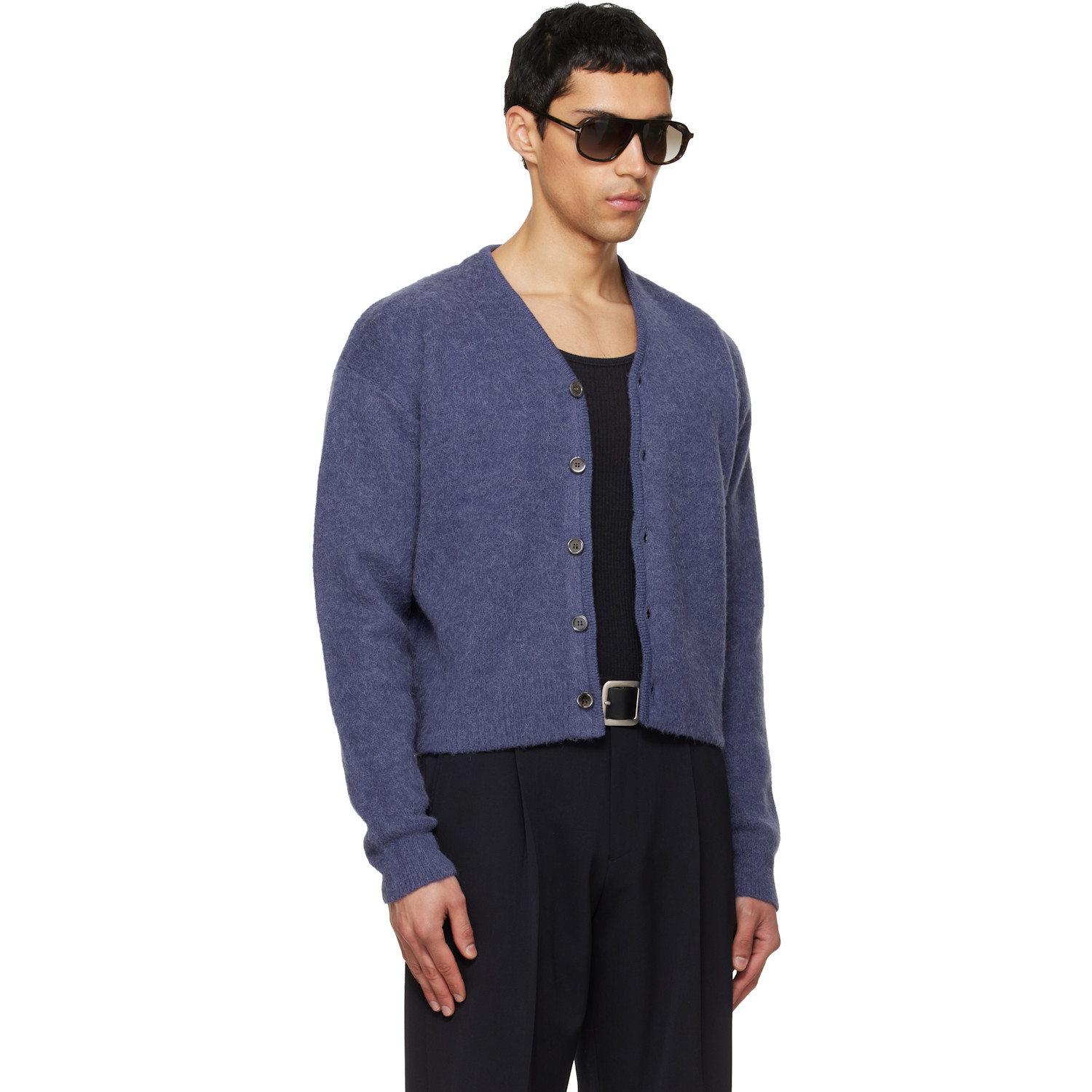  Tonywack Purple Brushed Mohair V-neck Cardigan 
