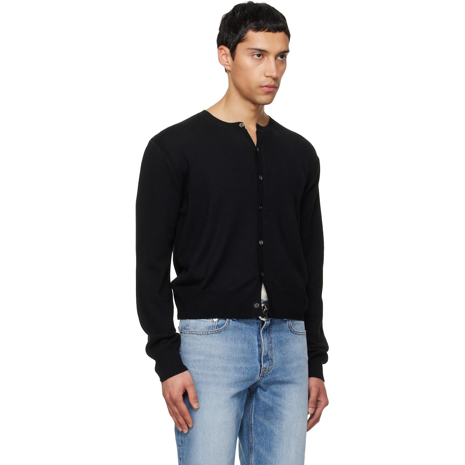  Tonywack Black Super Fine Wool Crew-neck Cardigan 