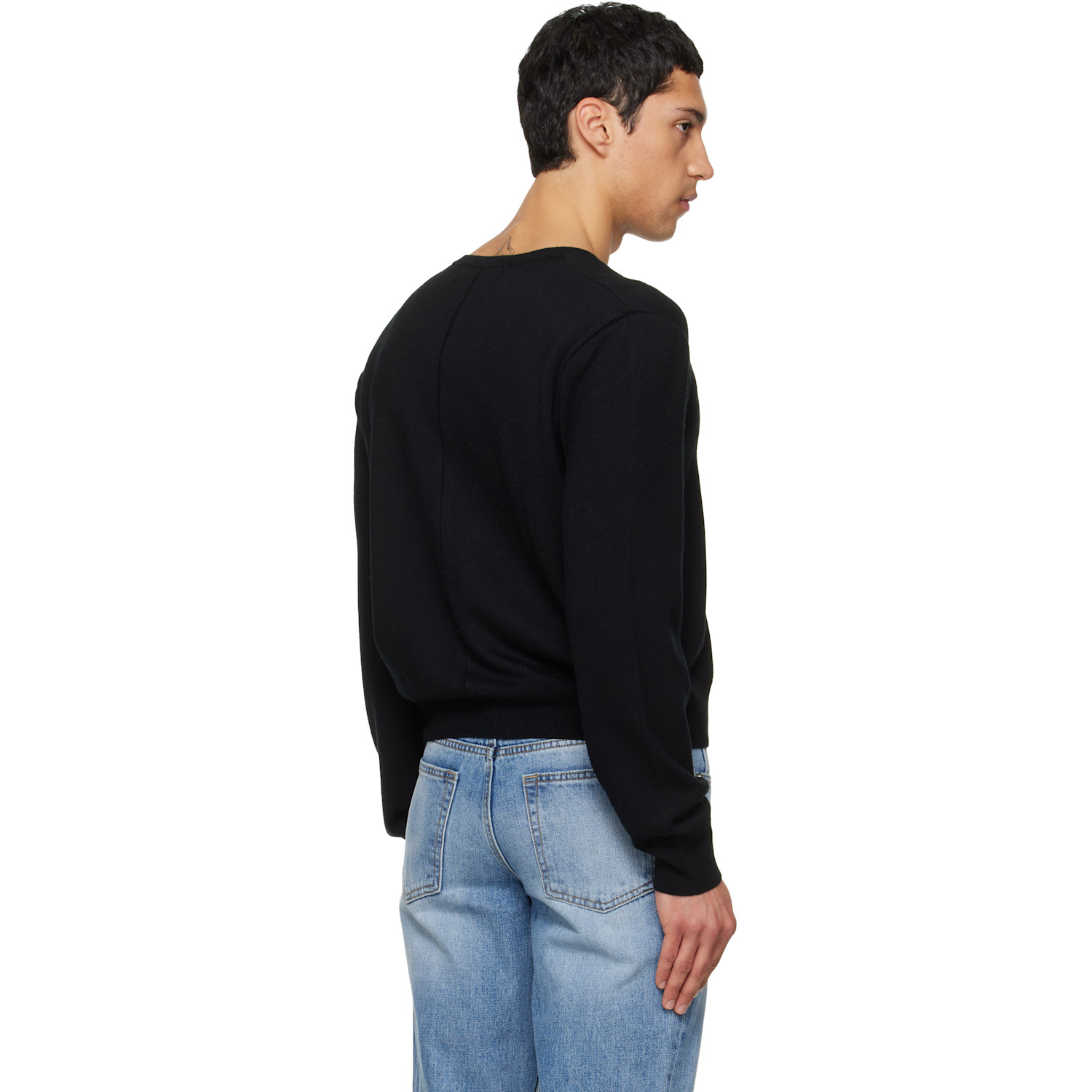  Tonywack Black Super Fine Wool Crew-neck Cardigan 