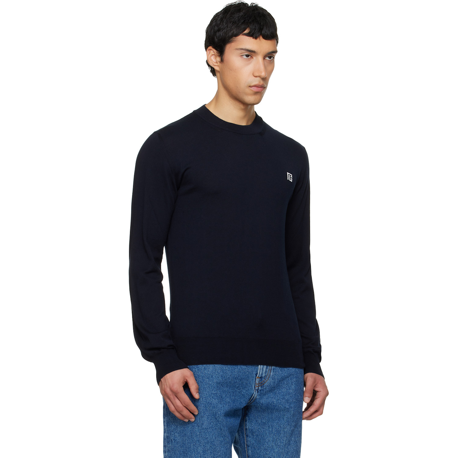  Balmain Navy Fine Silk & Cotton Sweater 