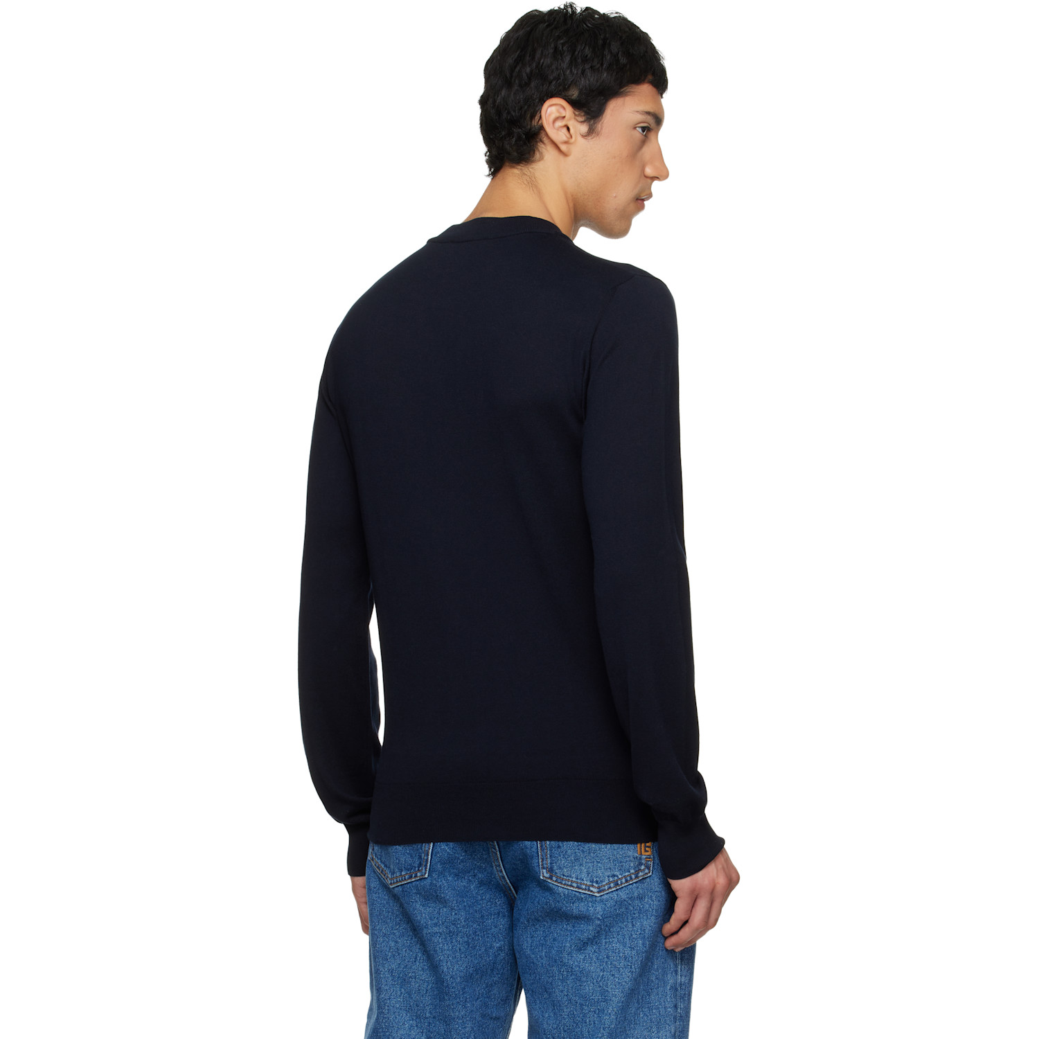  Balmain Navy Fine Silk & Cotton Sweater 