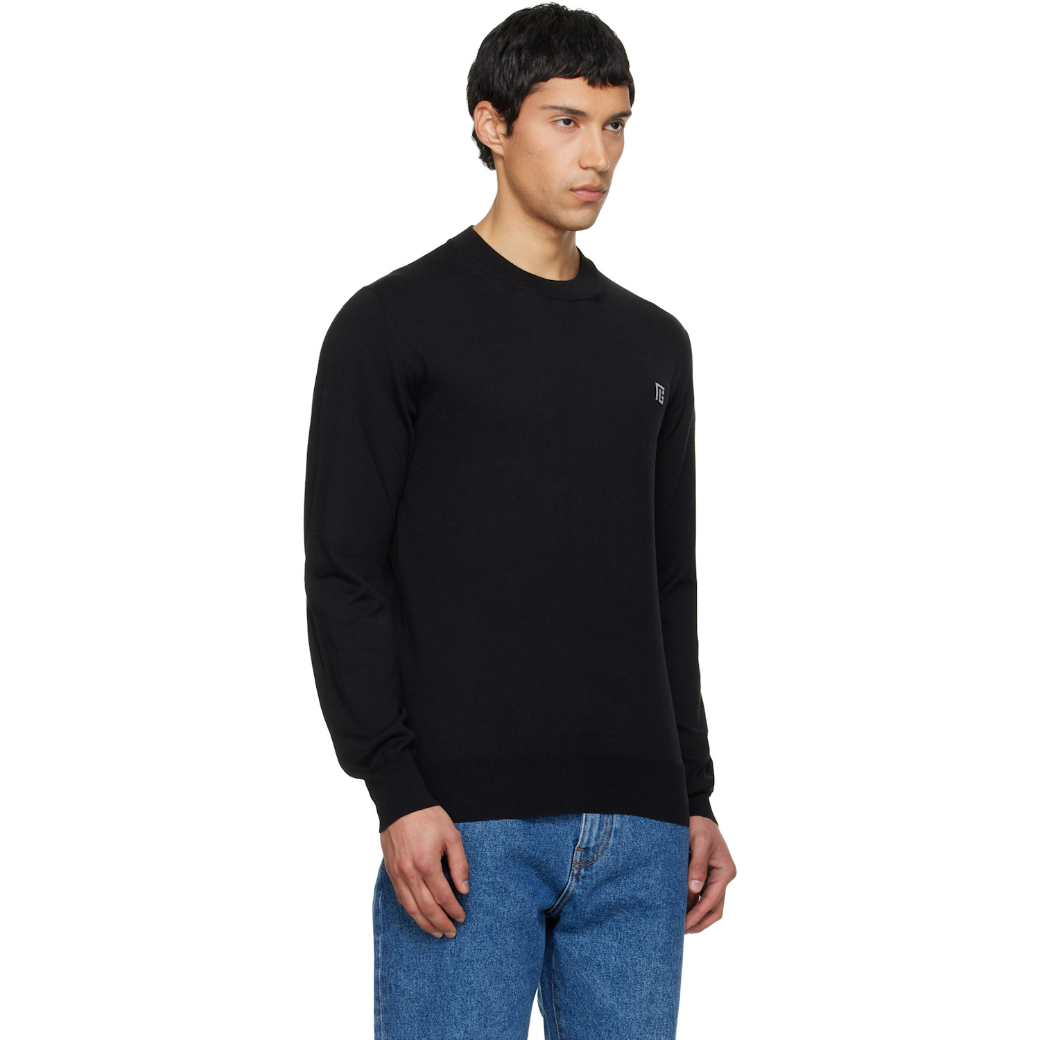  Balmain Black Fine Silk & Cotton Sweater 