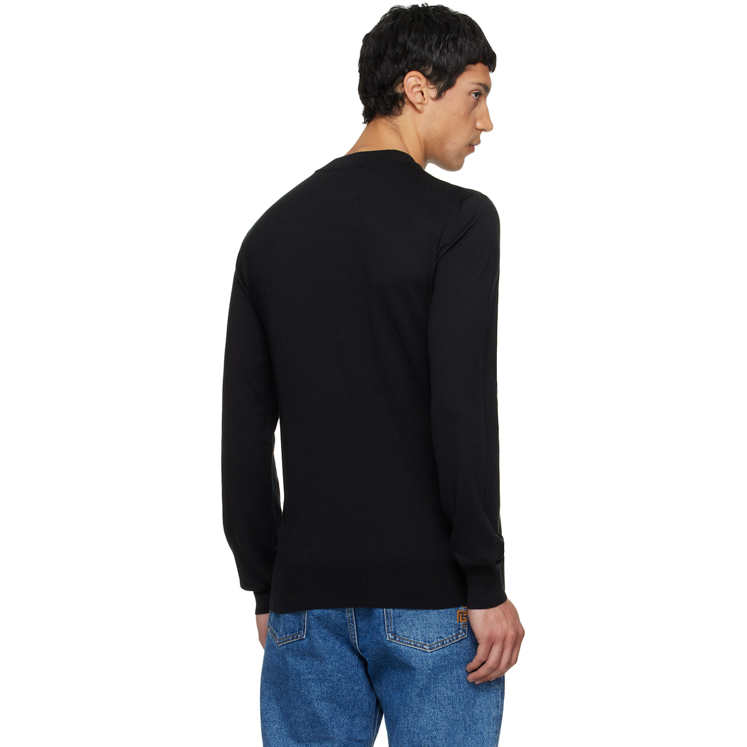  Balmain Black Fine Silk & Cotton Sweater 