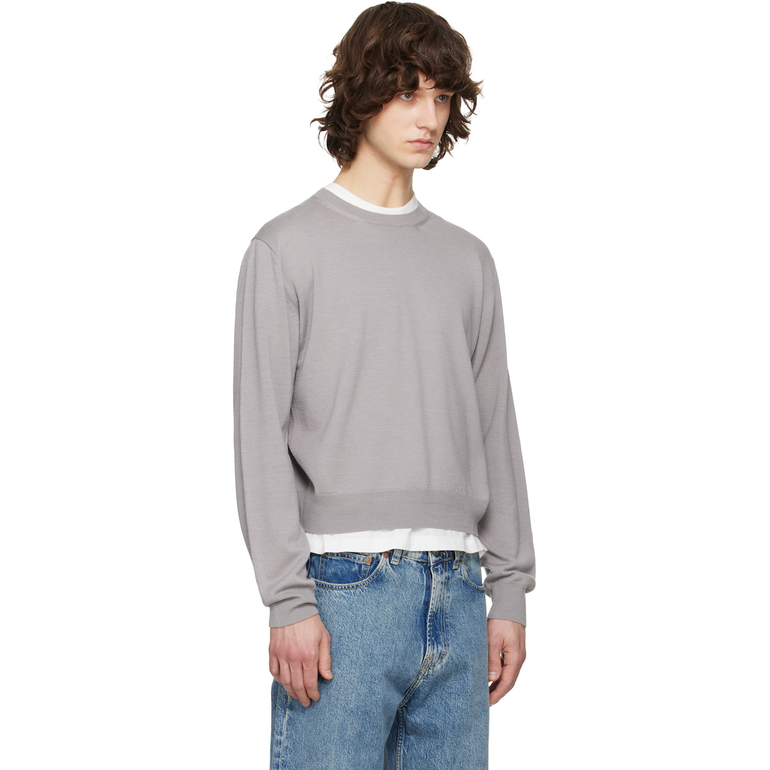  Tonywack Gray Extrafine Wool Crew Neck Knit Sweater 