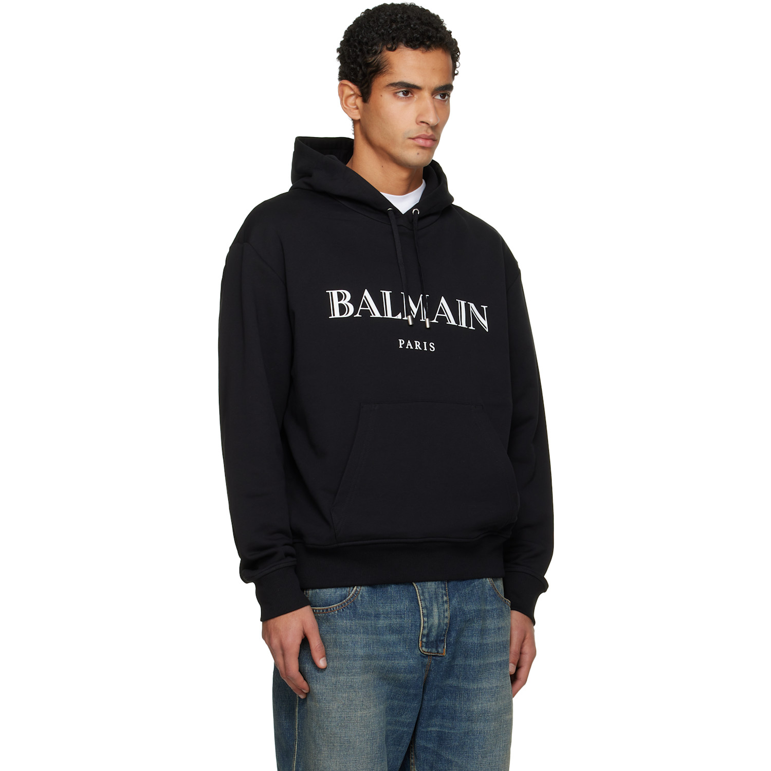  Balmain Black 'balmain' Printed Hoodie 