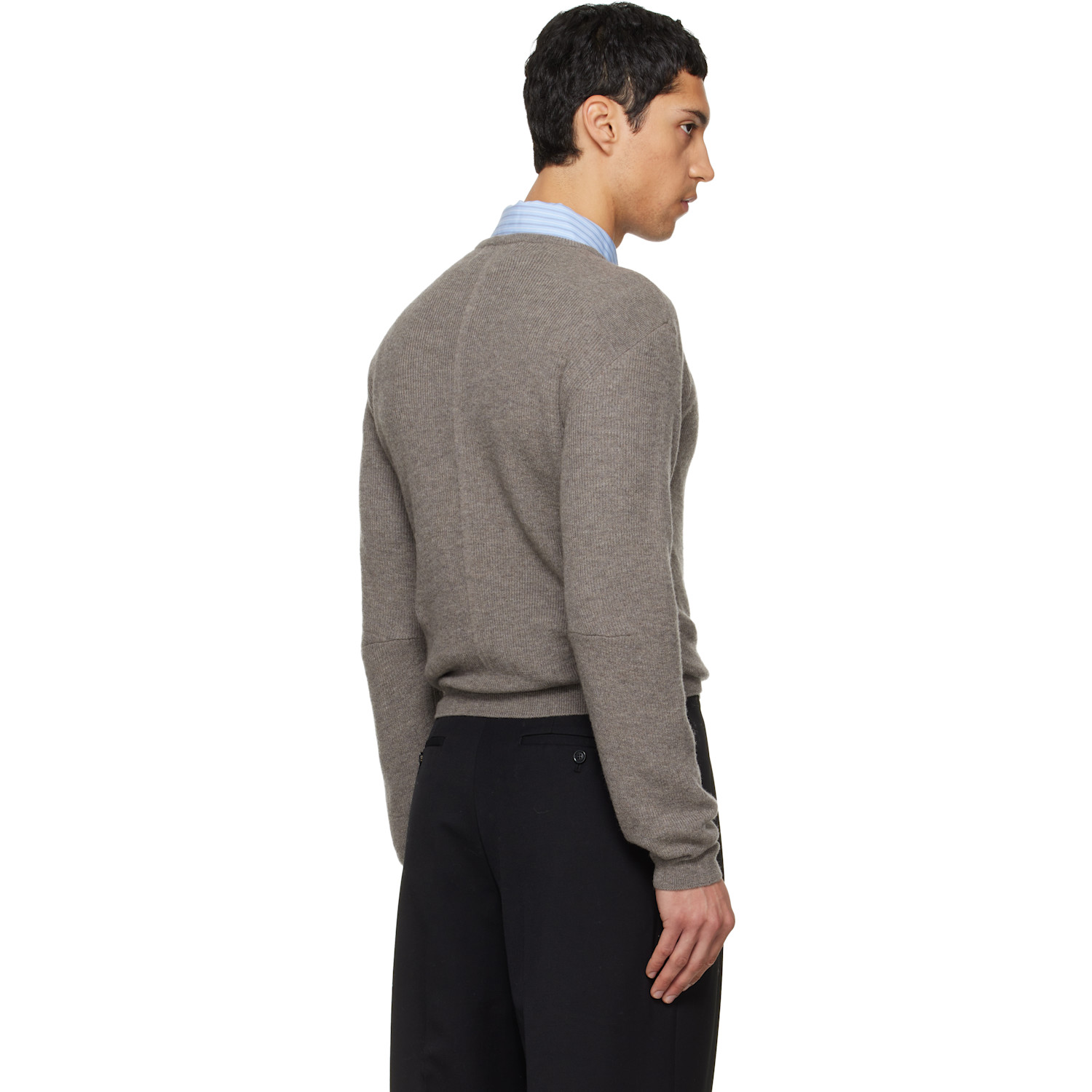  Tonywack Taupe Superfine Wool Commando V-neck Knit Sweater 