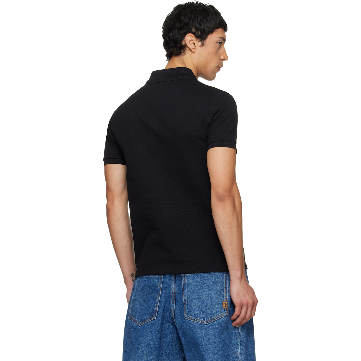  Balmain Black Embroidered Cotton Polo 