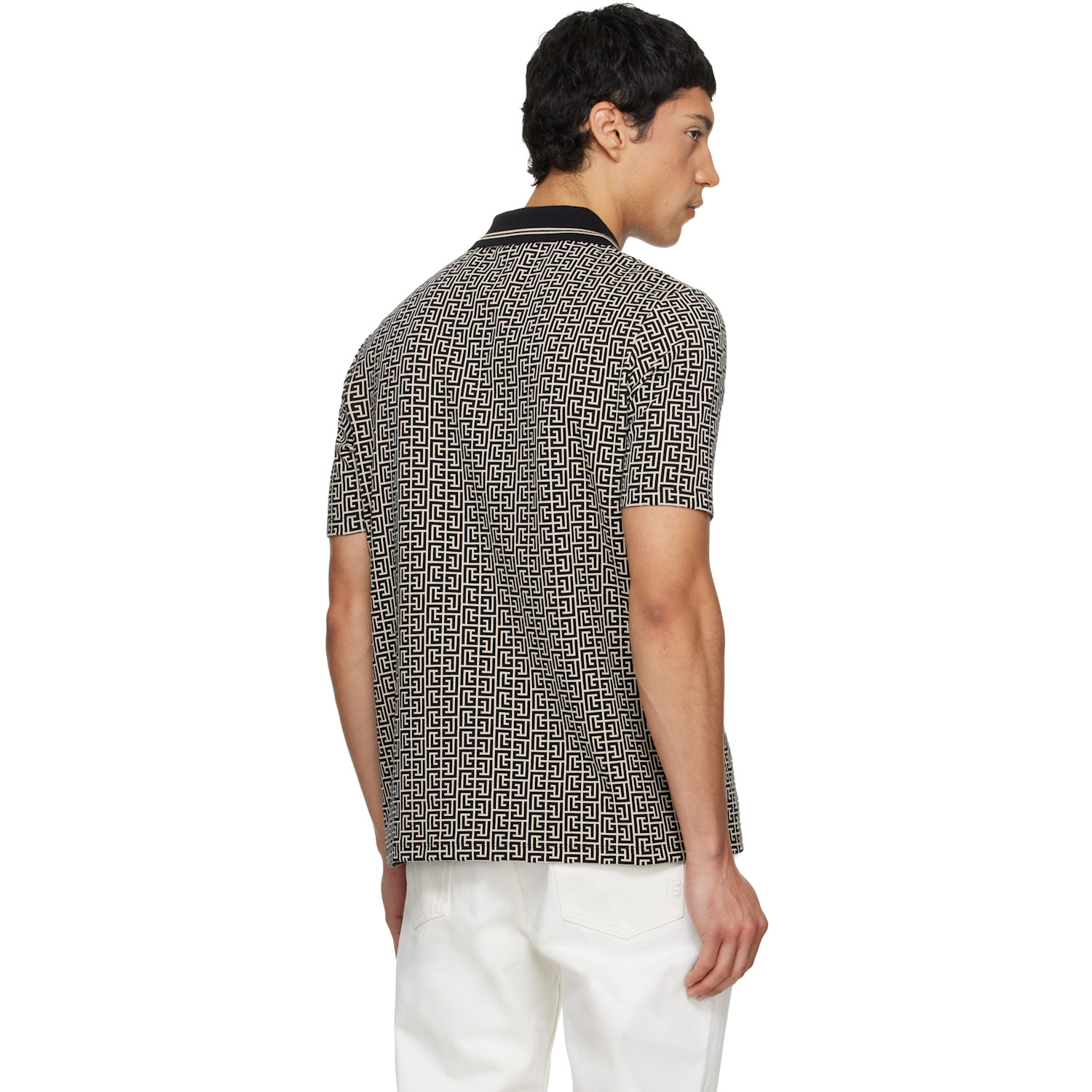 Balmain Black & Beige Monogram Polo 