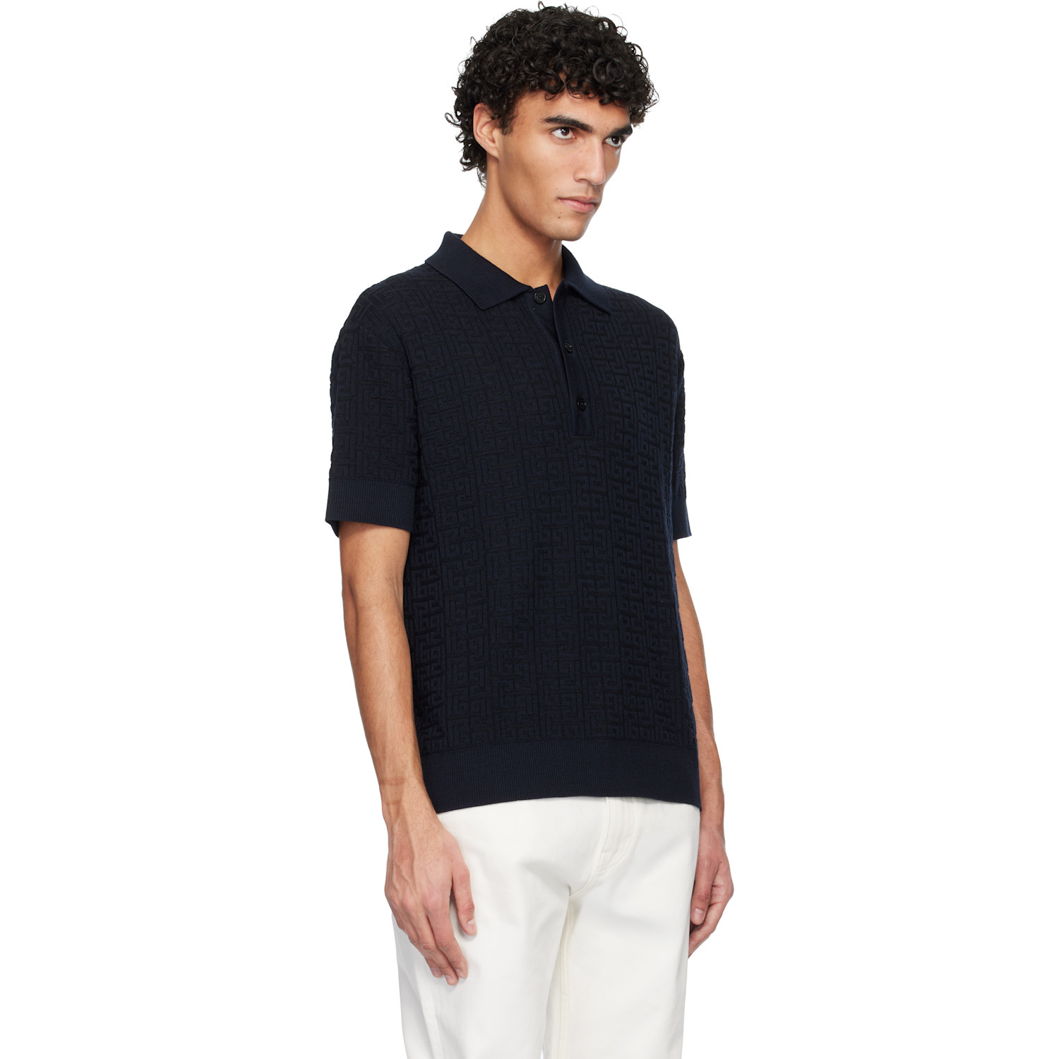  Balmain Navy Monogram Vanise Knit Polo 