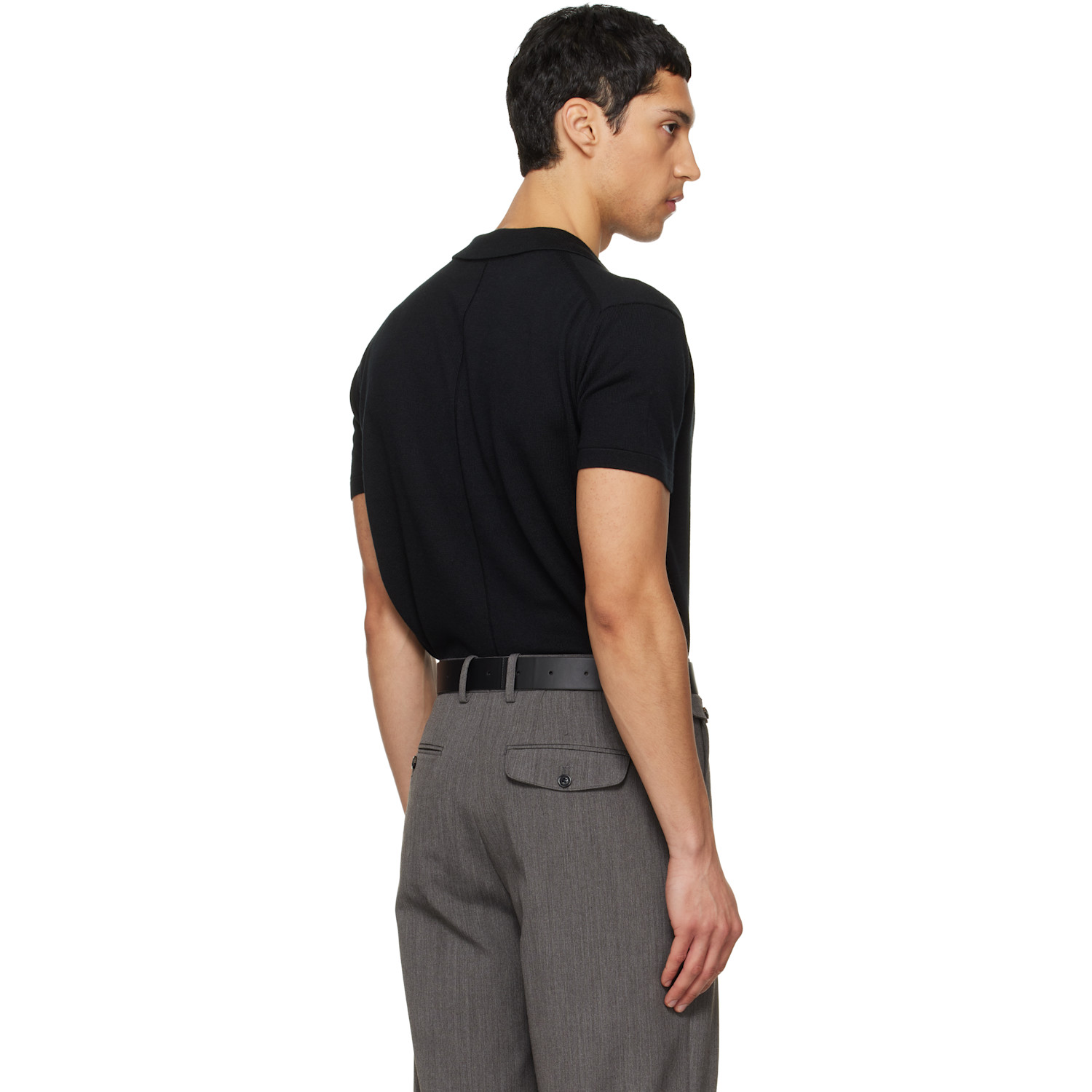  Tonywack Black Silk Cashmere Open Collar Knit Polo 