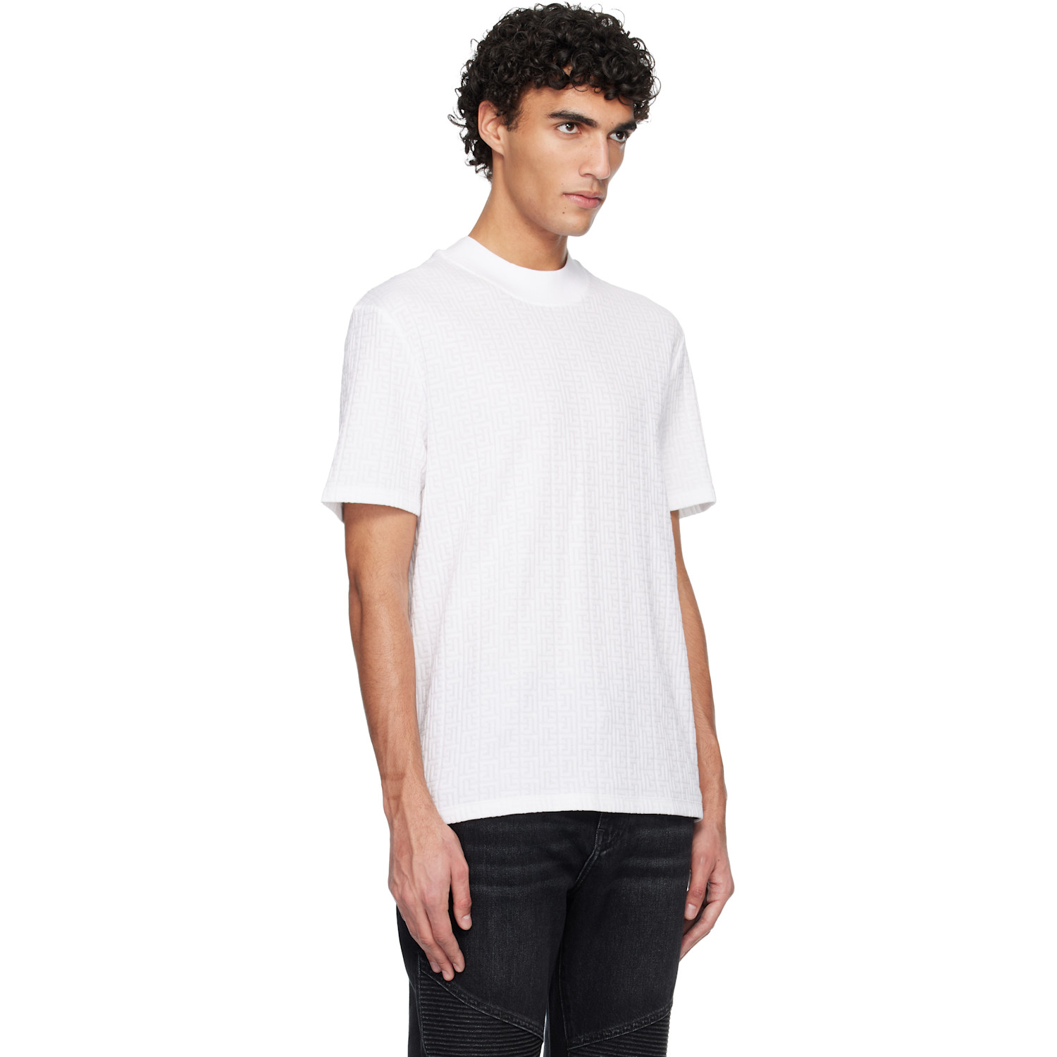  Balmain White Monogram Sponge T-shirt 