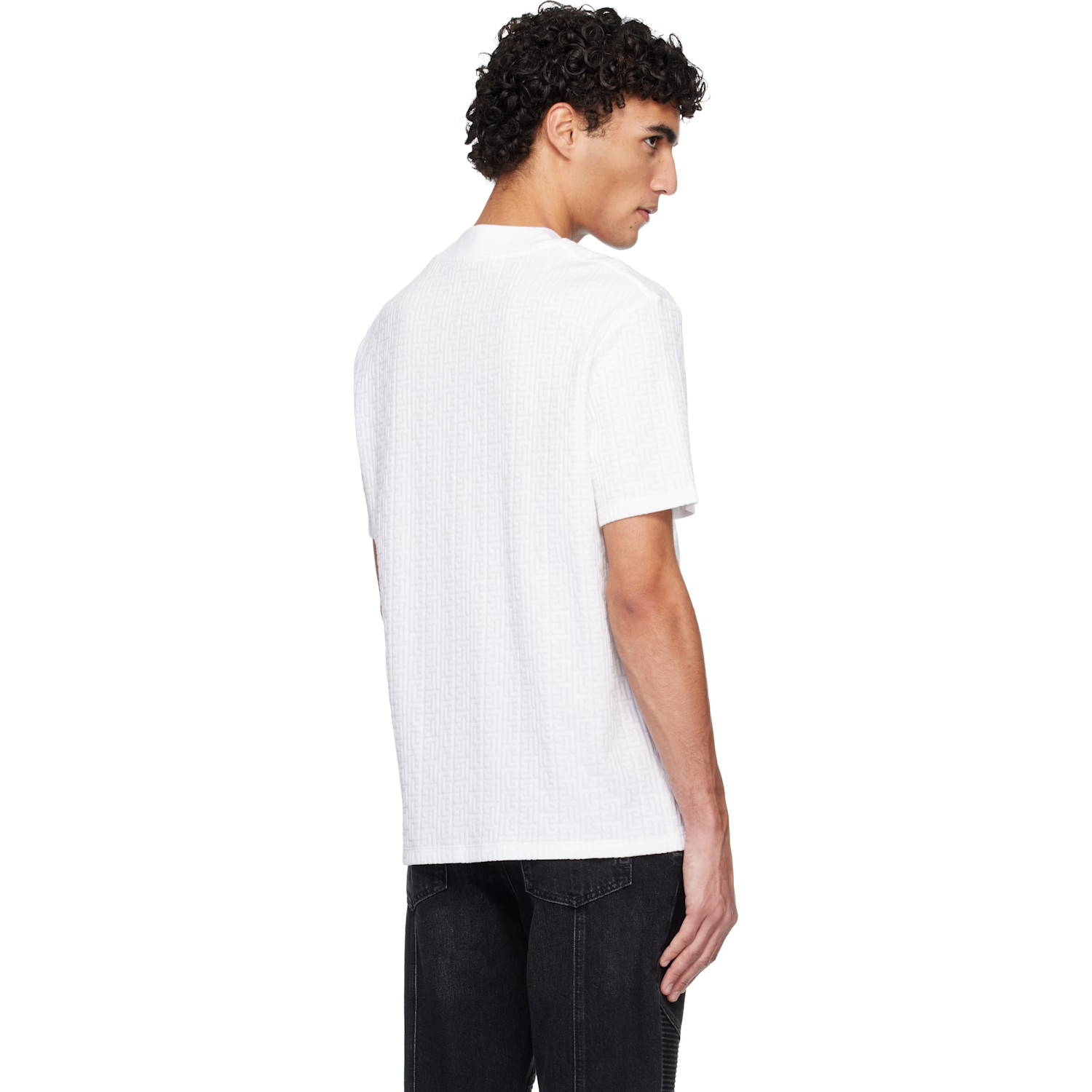  Balmain White Monogram Sponge T-shirt 