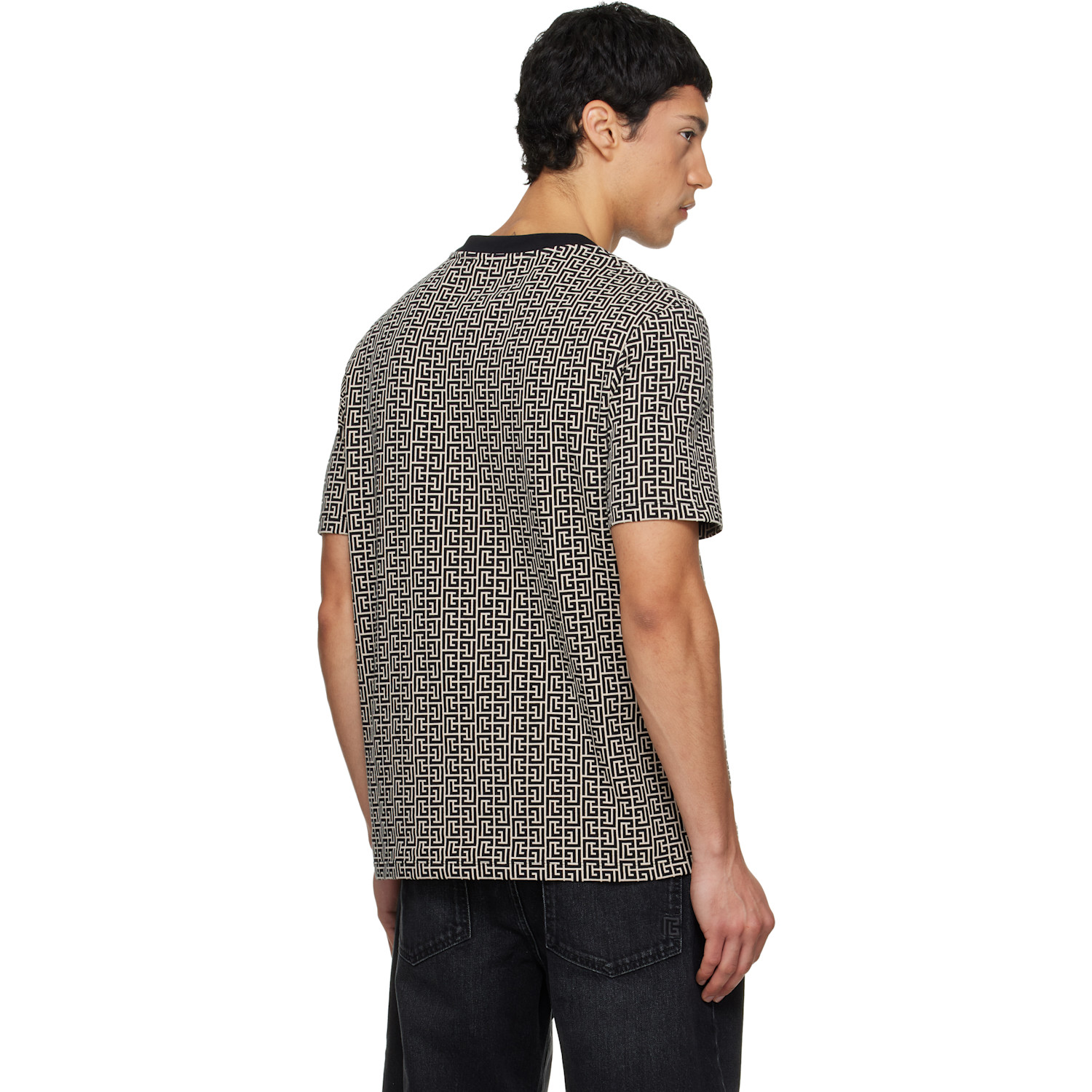  Balmain Black & Beige Monogram Jacquard T-shirt 