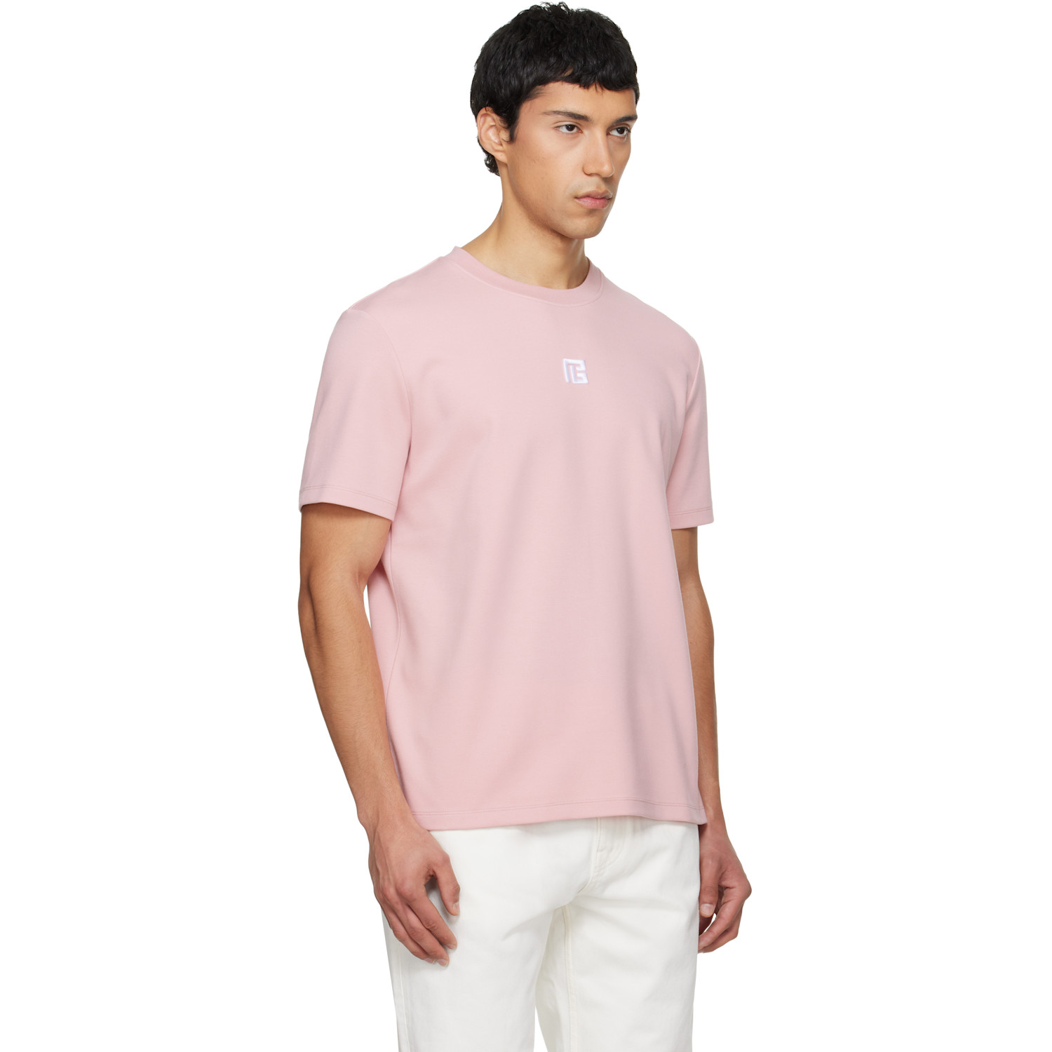  Balmain Pink Embroidered Logo T-shirt 